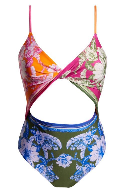 FARM Rio Floral Elegance Mixed Scarves Cutout One-Piece