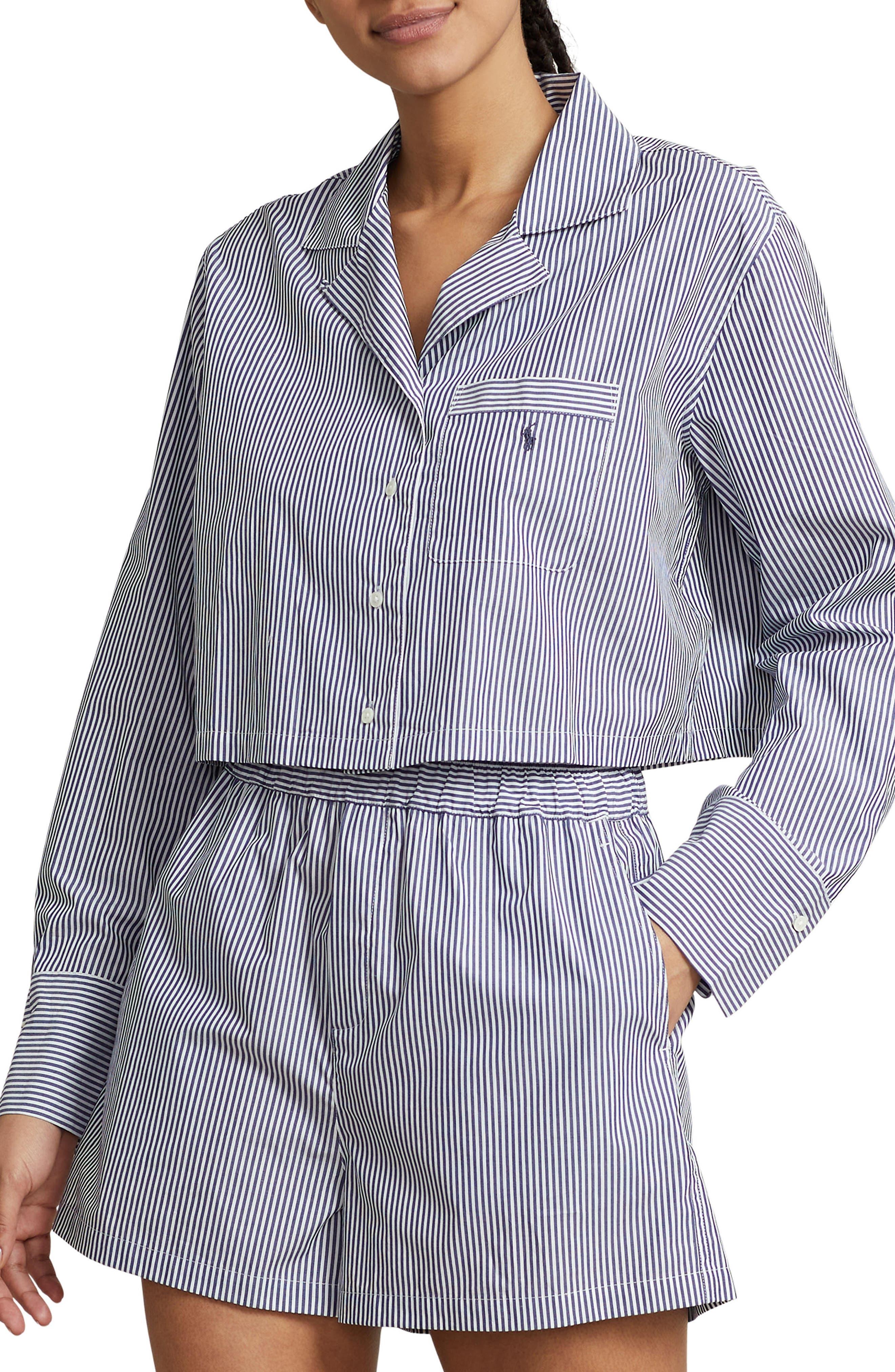 Polo Ralph Lauren Crop Cotton Poplin Short Pajamas in Blue | Lyst