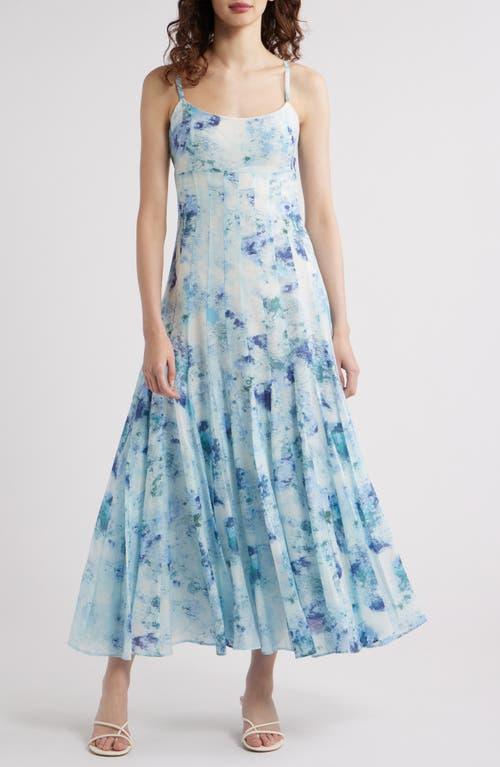 red and navy blue combination dress Chelsea Floral Linen Tie Shoudler Midi Dress