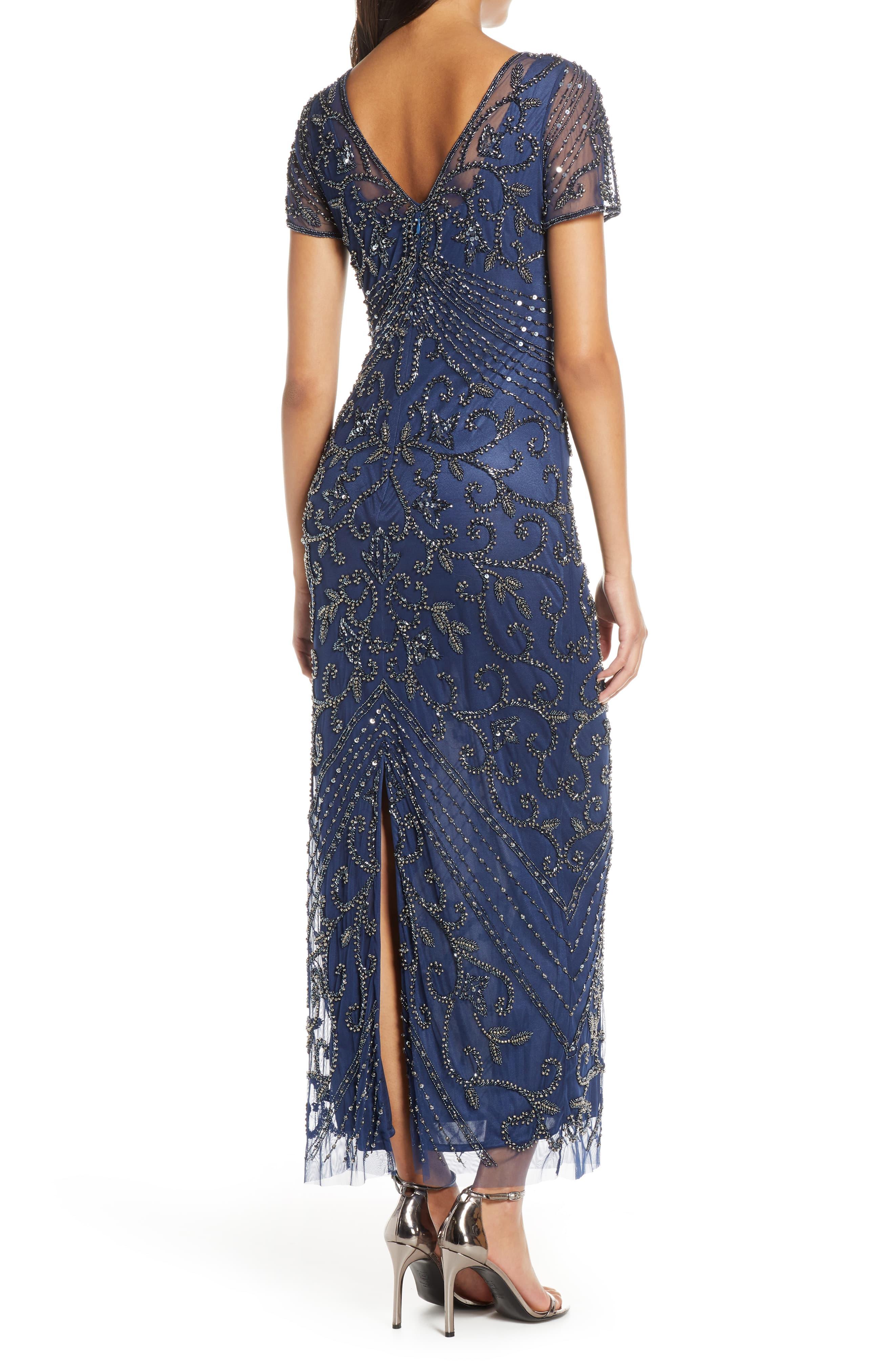 Pisarro Nights Tulle Beaded Mesh Column Gown in Denim (Blue) Save 40