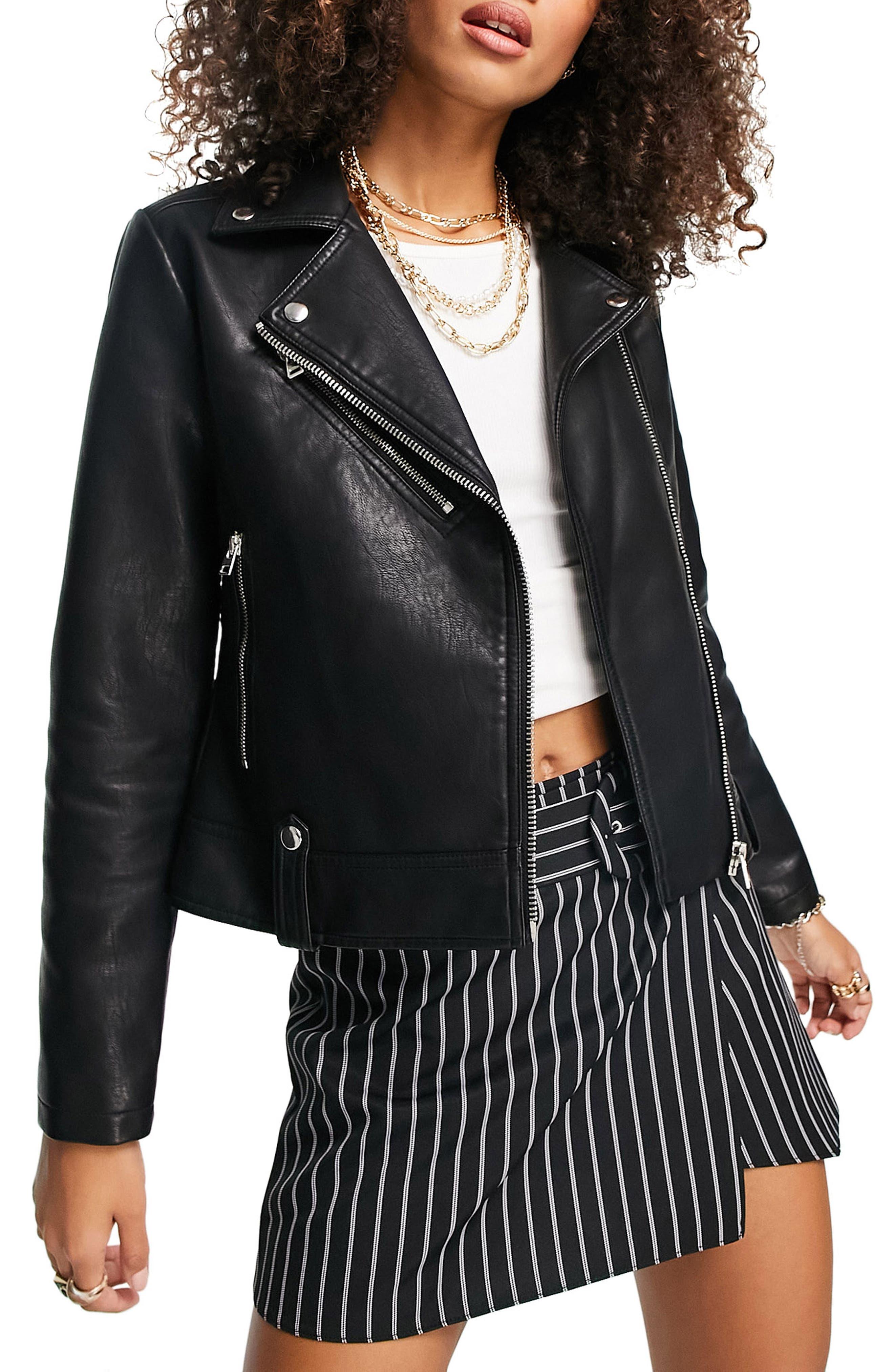 Faux Leather Biker Jacket in Black Lyst