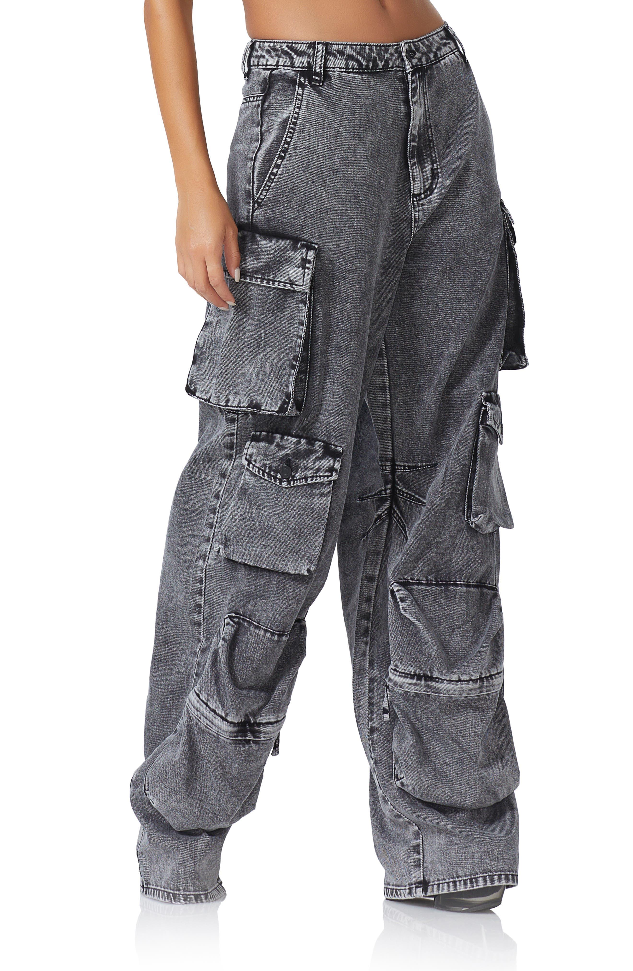 AFRM Parker Wide Leg Cargo Jeans in Gray | Lyst