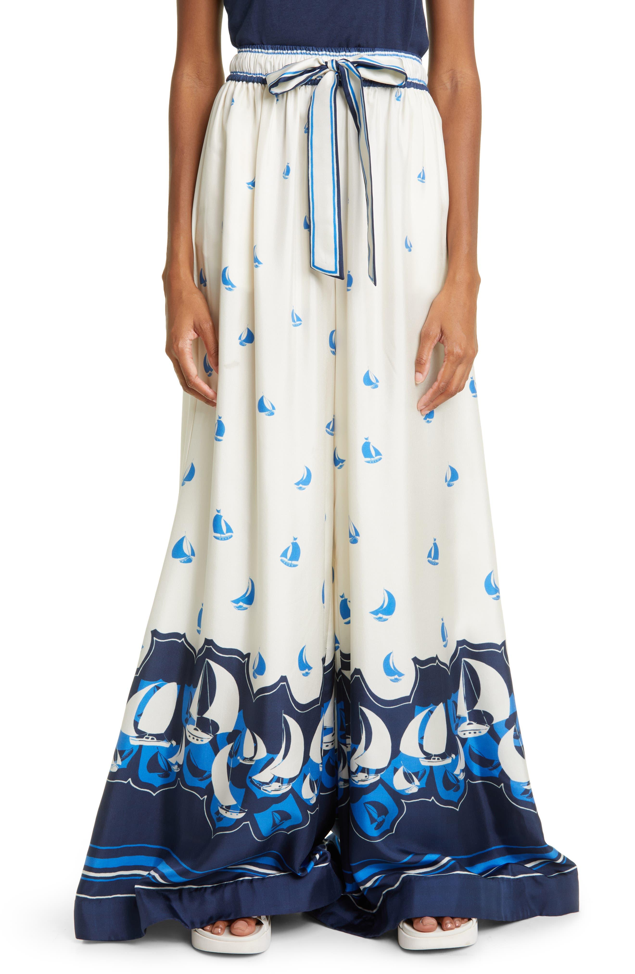 Zimmermann High Tide Relaxed Wide Leg Silk Pants in Blue Lyst