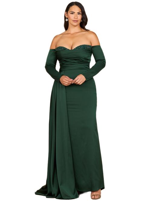 princess polly baby blue dress LARA New York Off Shoulder Satin Dress With Beaded Details in Green