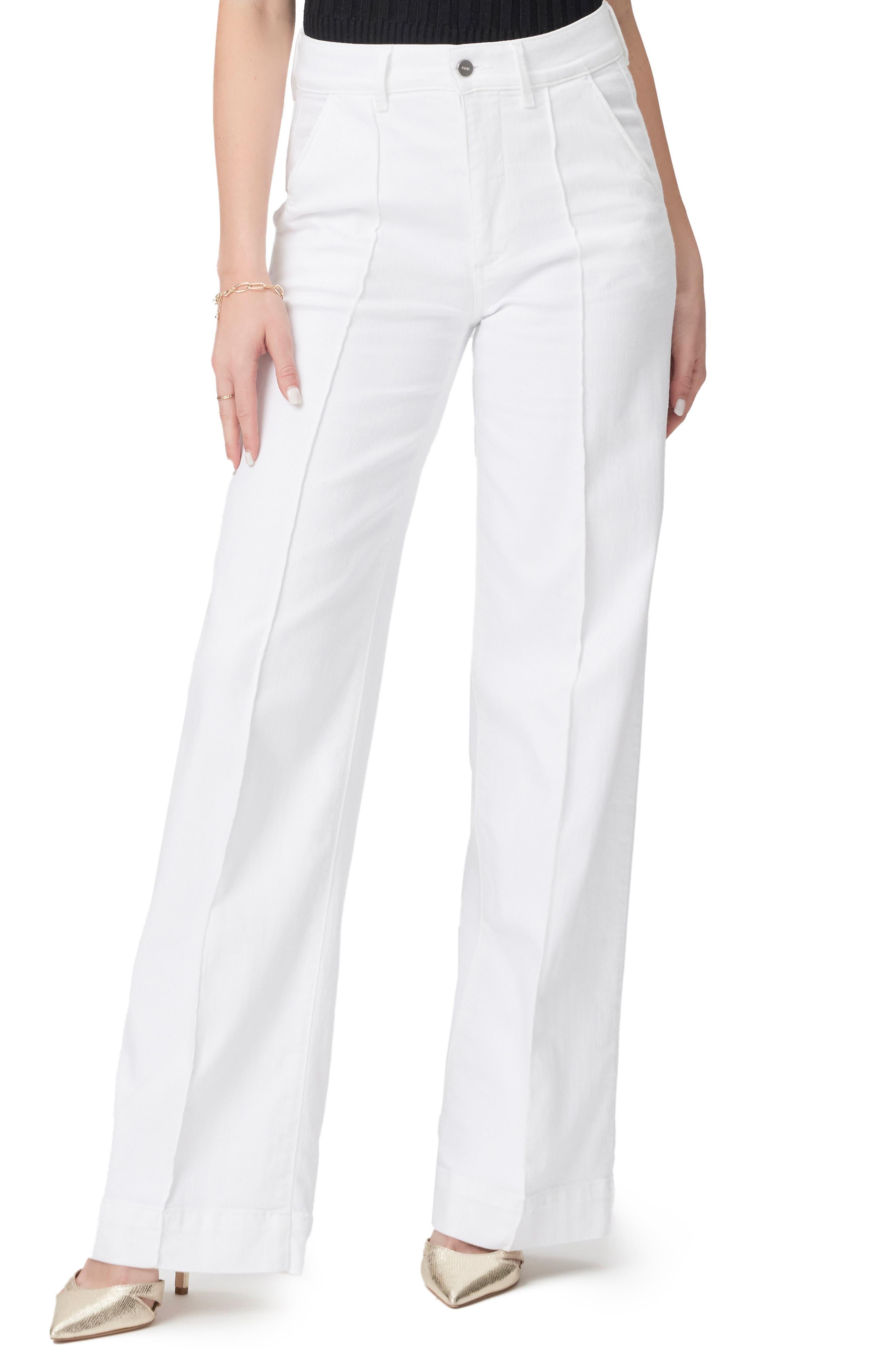 PAIGE Sasha High Waist Wide Leg Trouser Jeans in White | Lyst