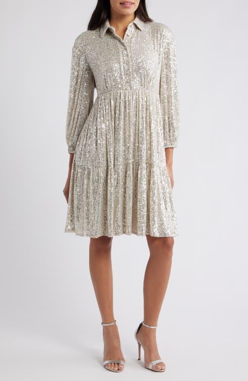 eliza j sequin shift dress Eliza J Sequin Striped Shift Cocktail Dress Gold Black Reversible Sequin 6  NWT