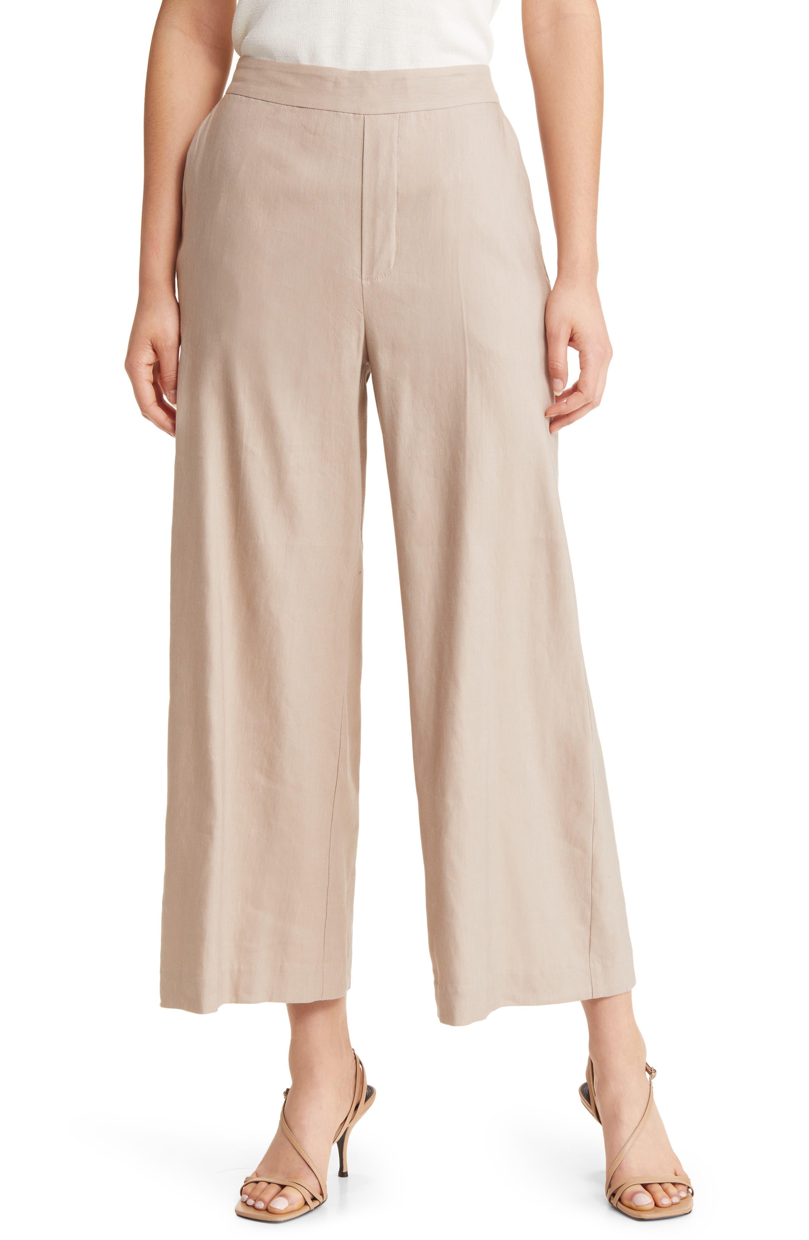 Nordstrom Wide Leg Crop Linen Blend Pants in Natural | Lyst