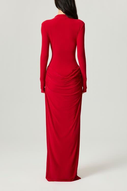 nocturne high-neck ruched maxi dress Nocturne High-Neck Ruched Maxi Dress in Red
