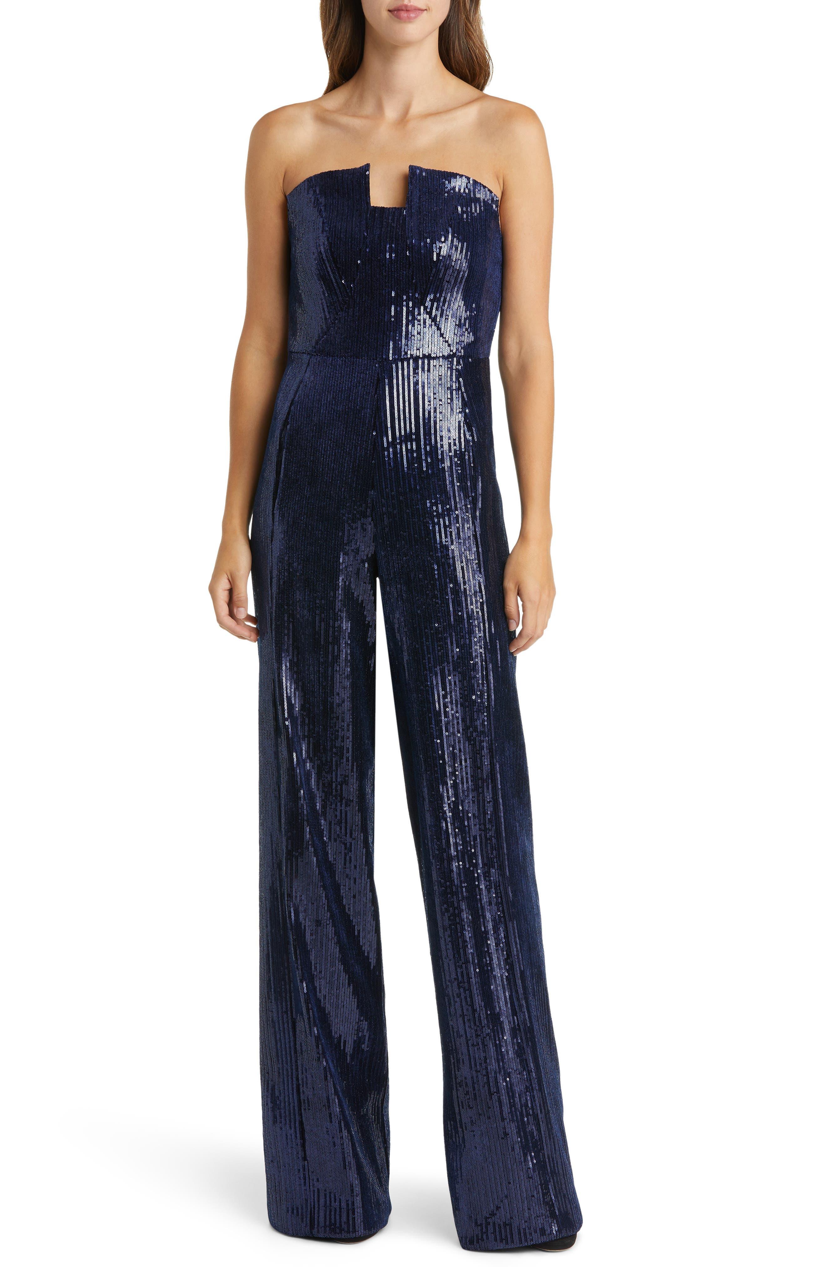 Black Halo Lena Sequin Strapless Jumpsuit in Blue | Lyst