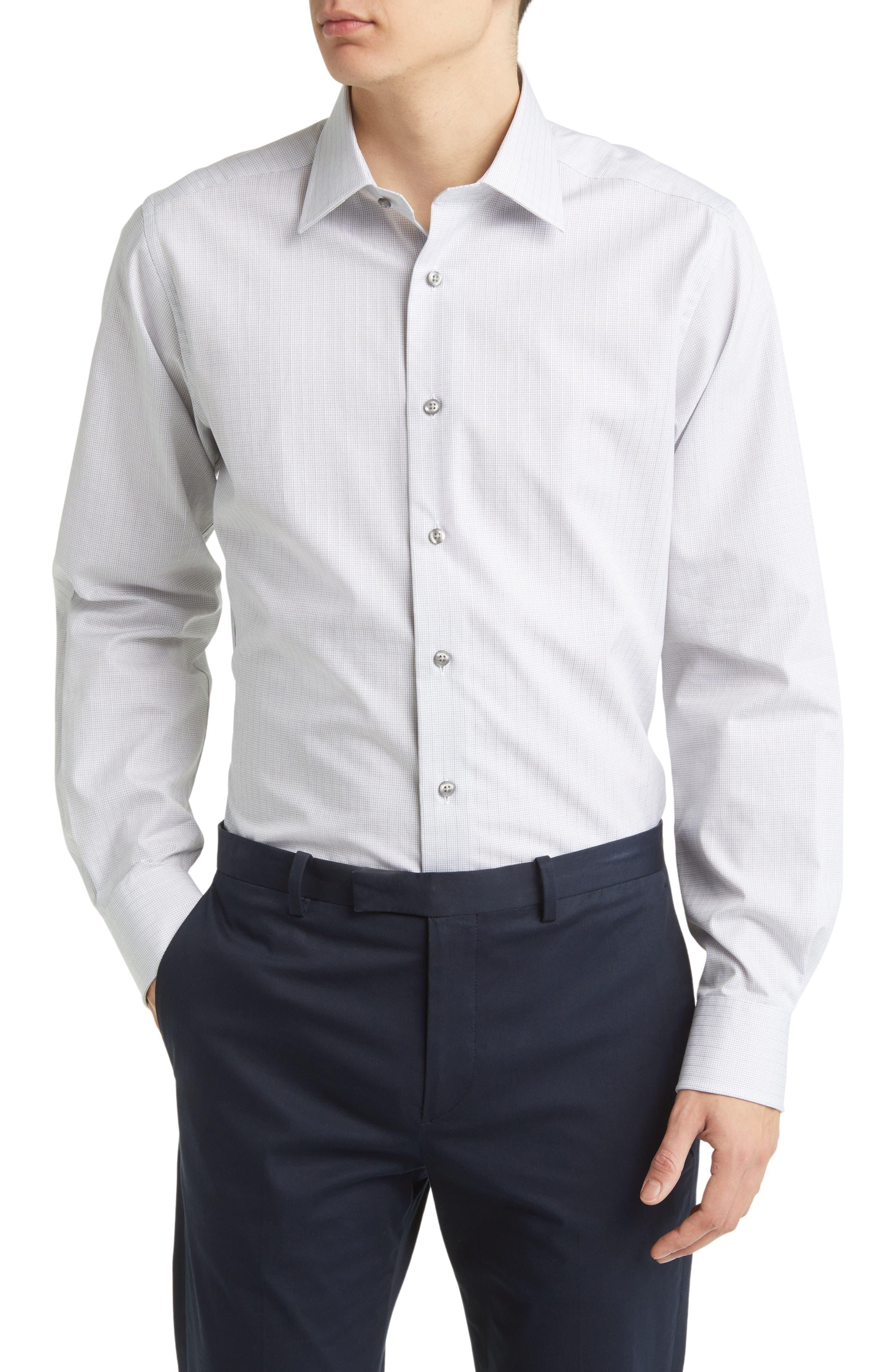 David Donahue Men's Trim-Fit Royal Oxford Dress Shirt - White - Size 16