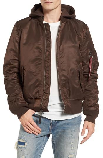 Alpha Industries Synthetic Ma 1 Natus Hooded Bomber Jacket In Brown For Men Lyst