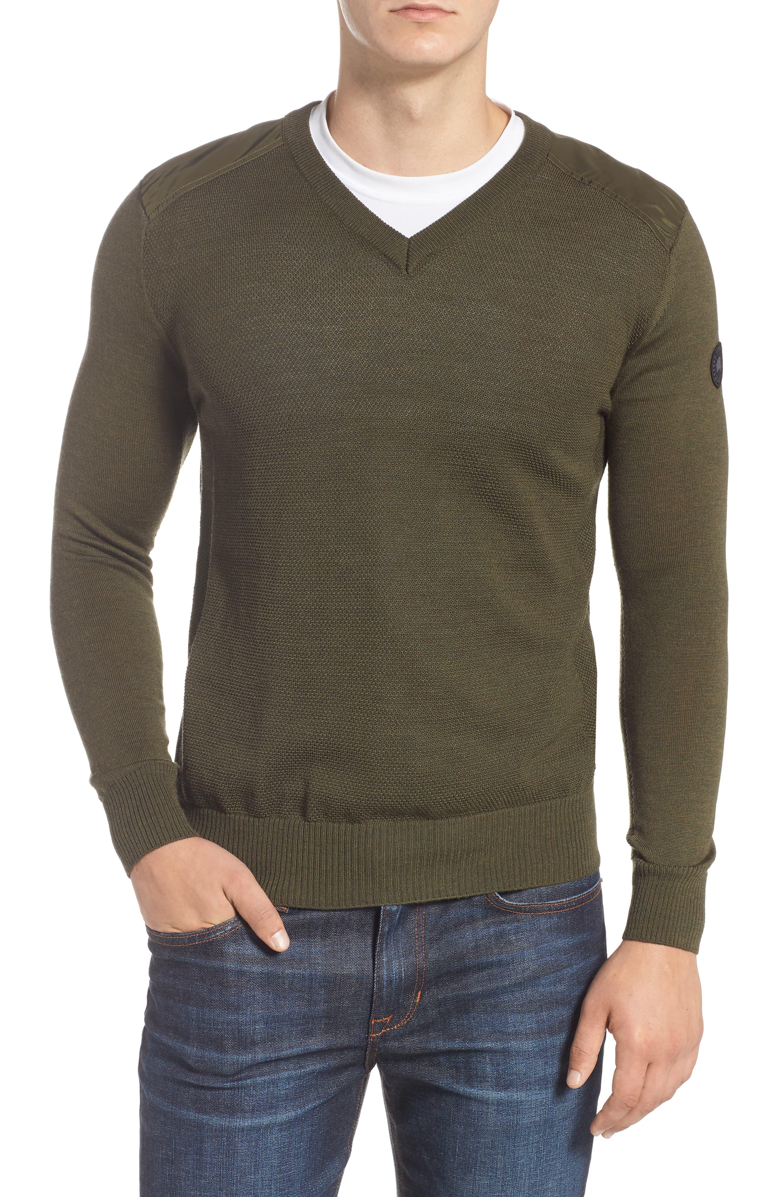 Canada Goose Mcleod Vneck Regular Fit Merino Wool Sweater in Dark Sage