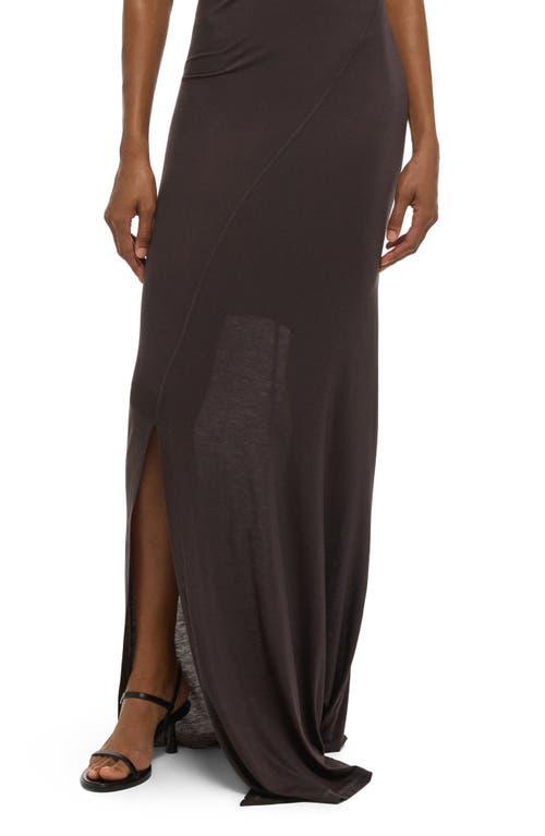 Helmut Lang Wind Ruched Jersey Maxi Dress in Brown | Lyst