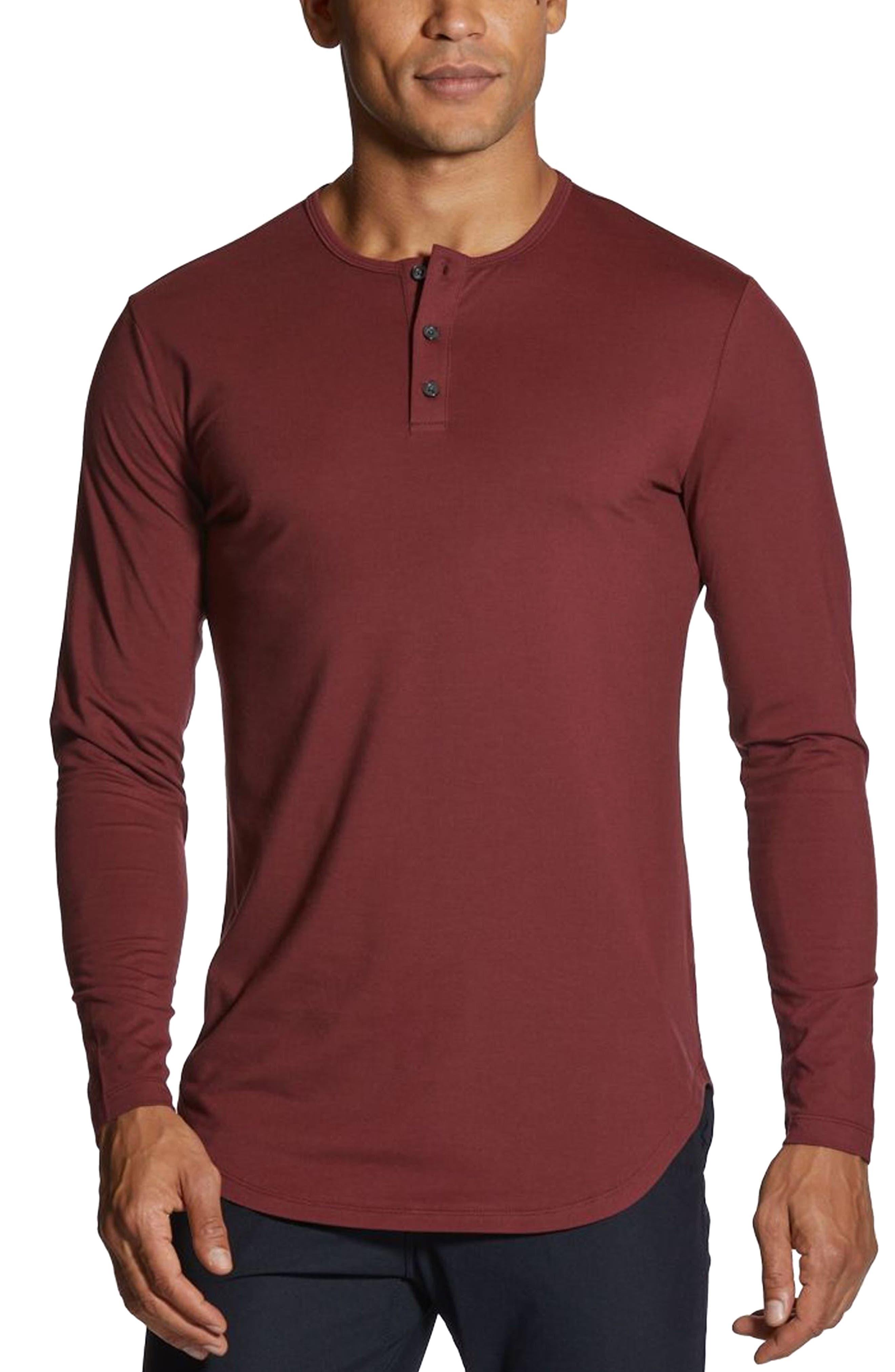 Cuts Long Sleeve Curve Hem Henley T-shirt in Red for Men | Lyst