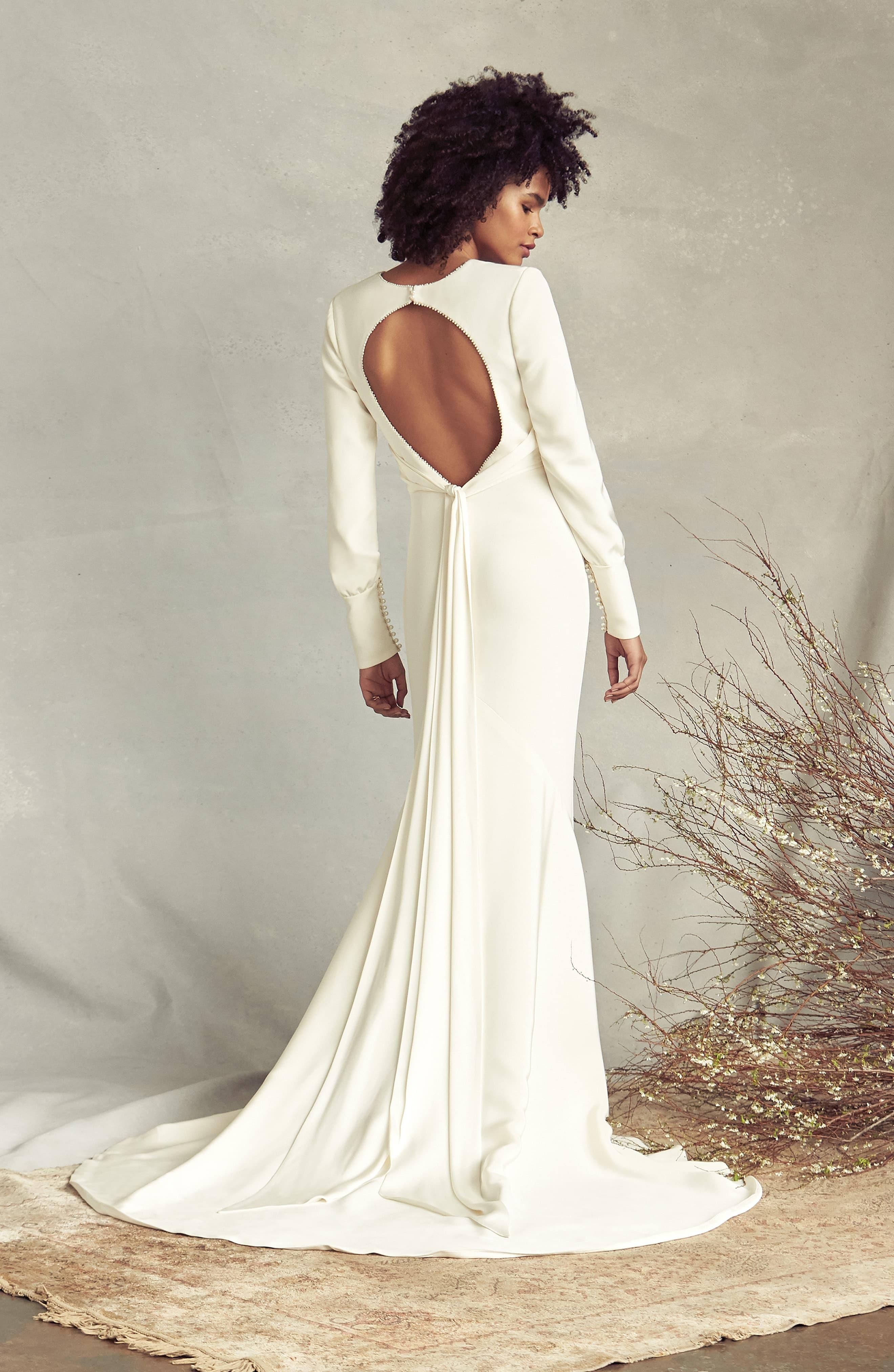 Savannah Miller Mathilde Long Sleeve Silk Crepe Sheath Wedding