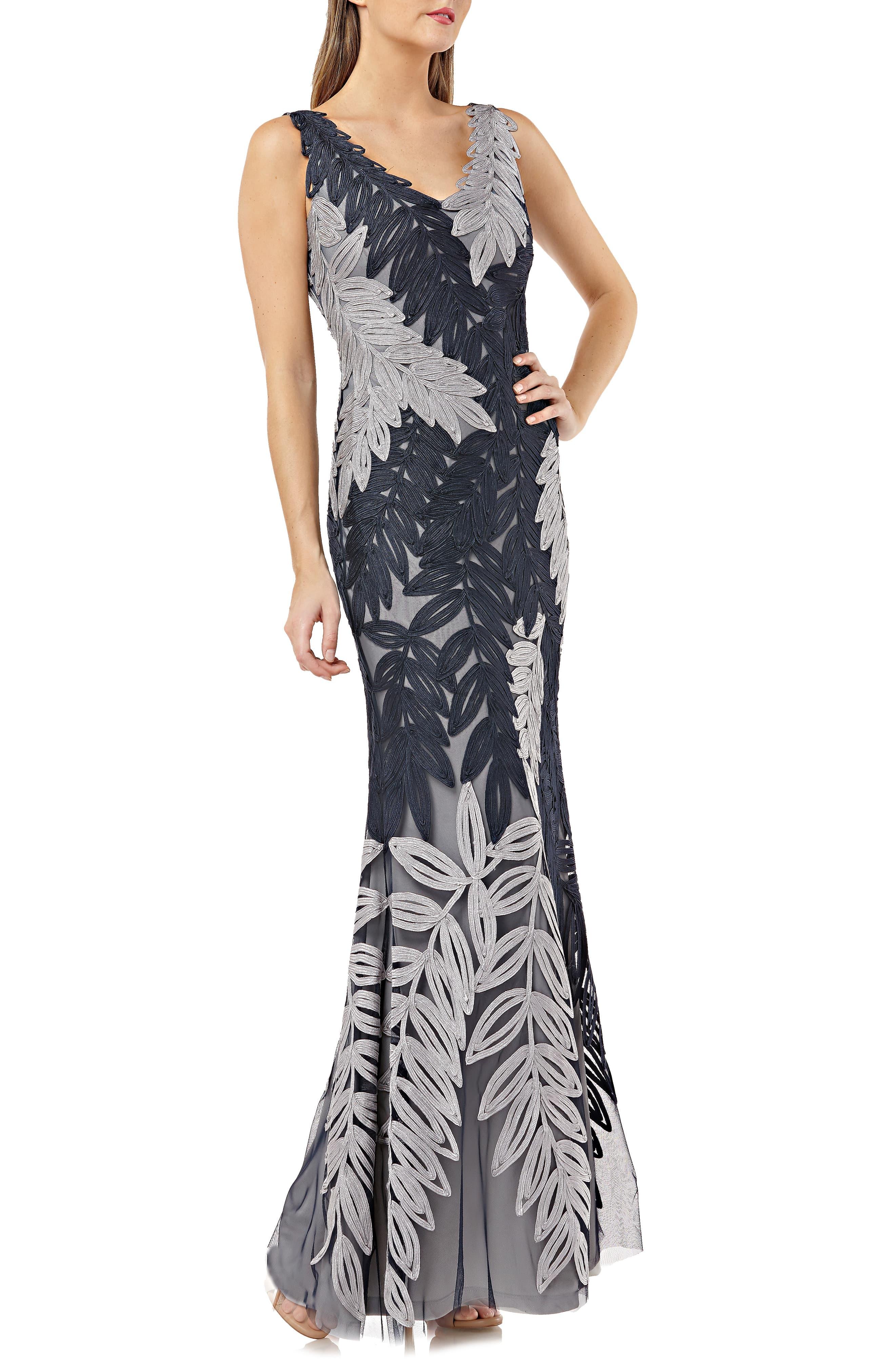 js collections leaf embroidered gown