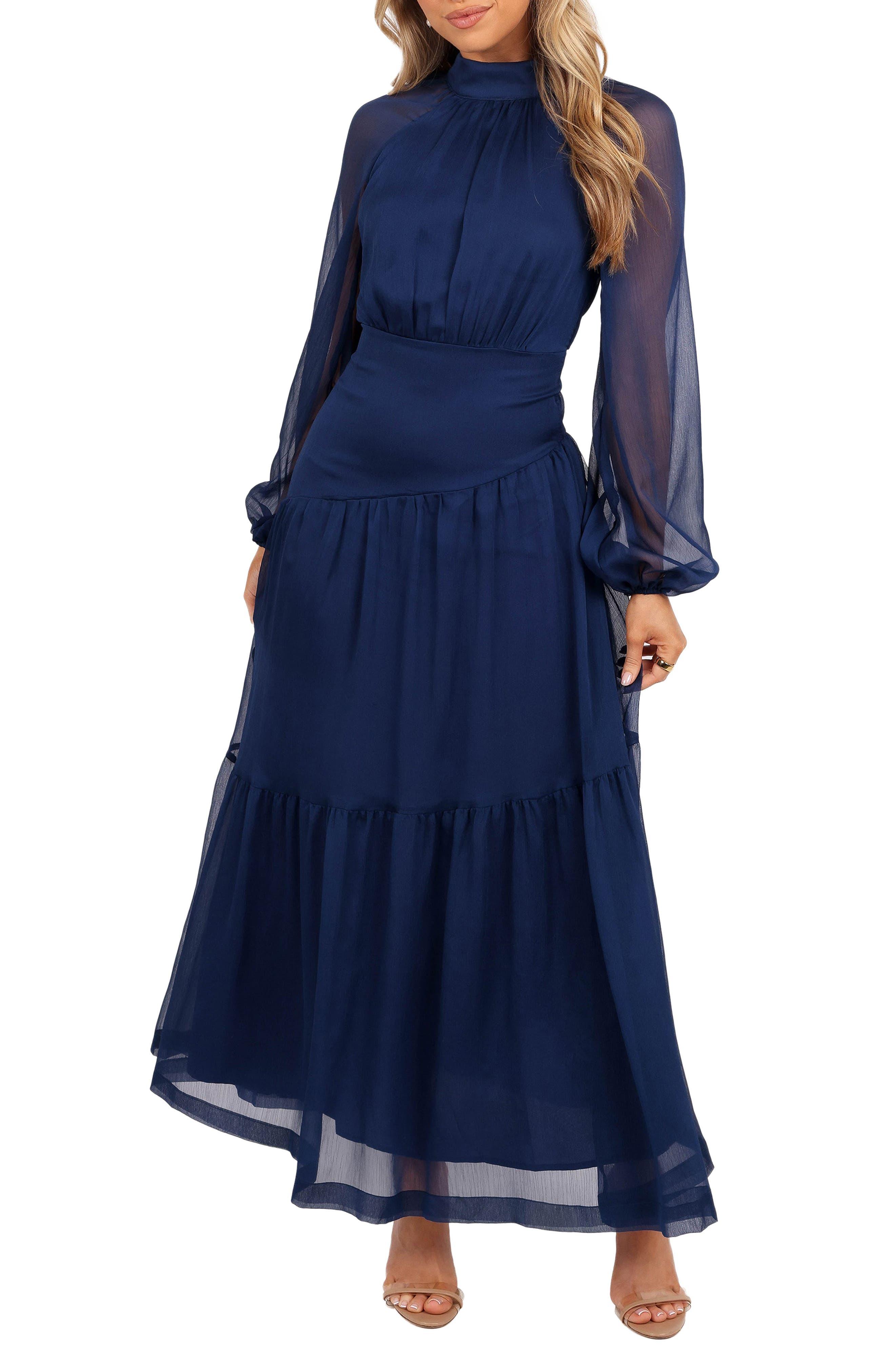 Petal & Pup Julip Long Sleeve Tiered Maxi Dress in Blue