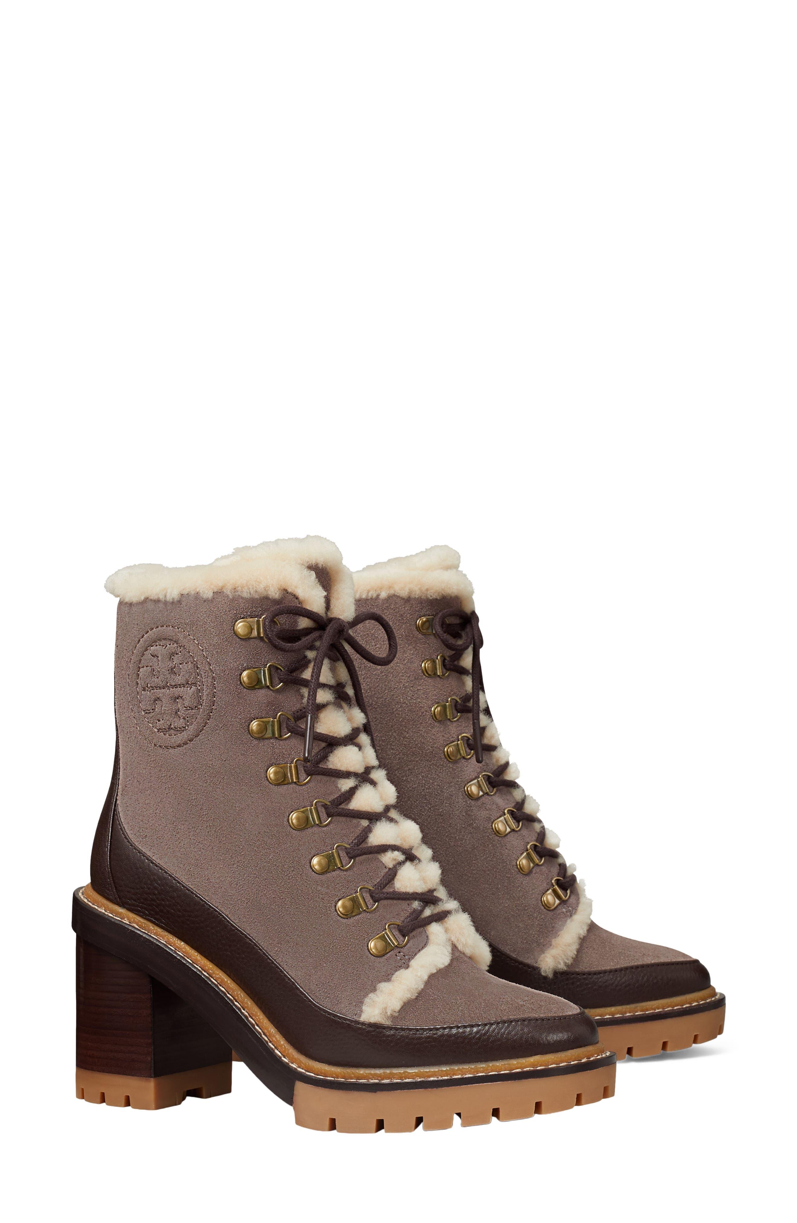 Tory Burch Miller Genuine Shearling Trim Boot in Brown | Lyst