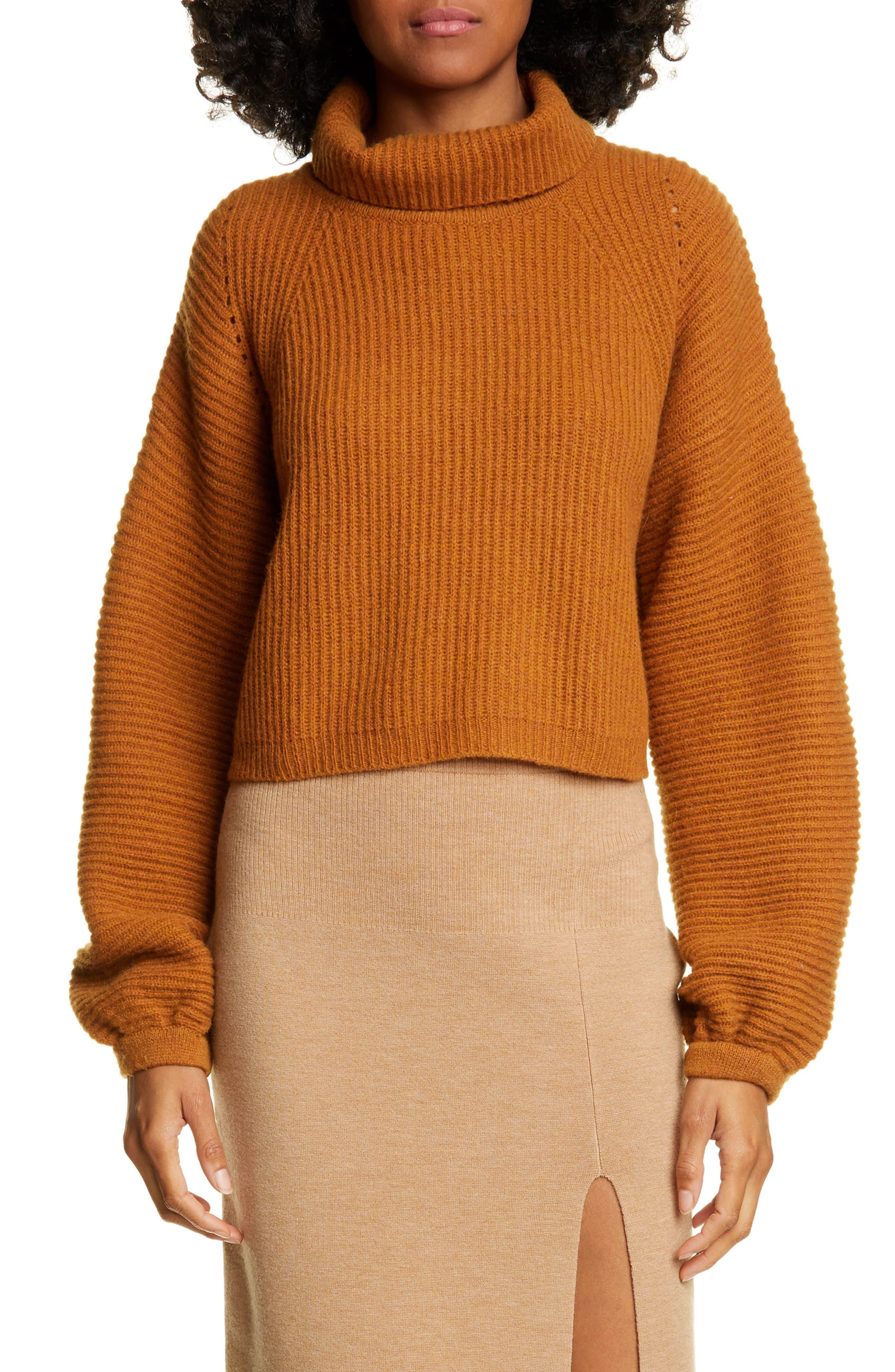 AMUR Jaco Mock Neck Crop Wool Sweater in Copper (Orange) - Lyst