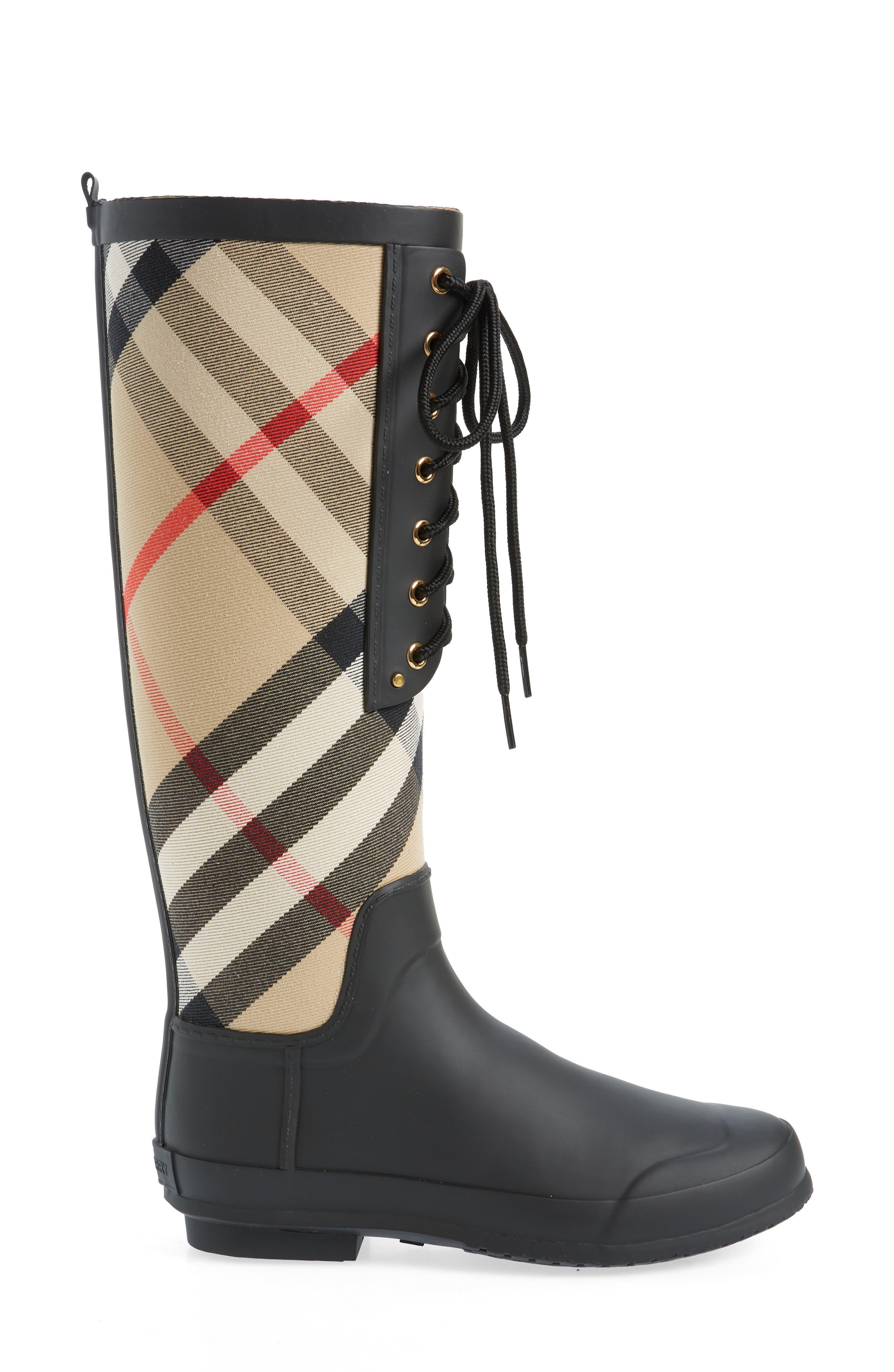 Burberry Simeon Check Waterproof Rain Boot in Black | Lyst