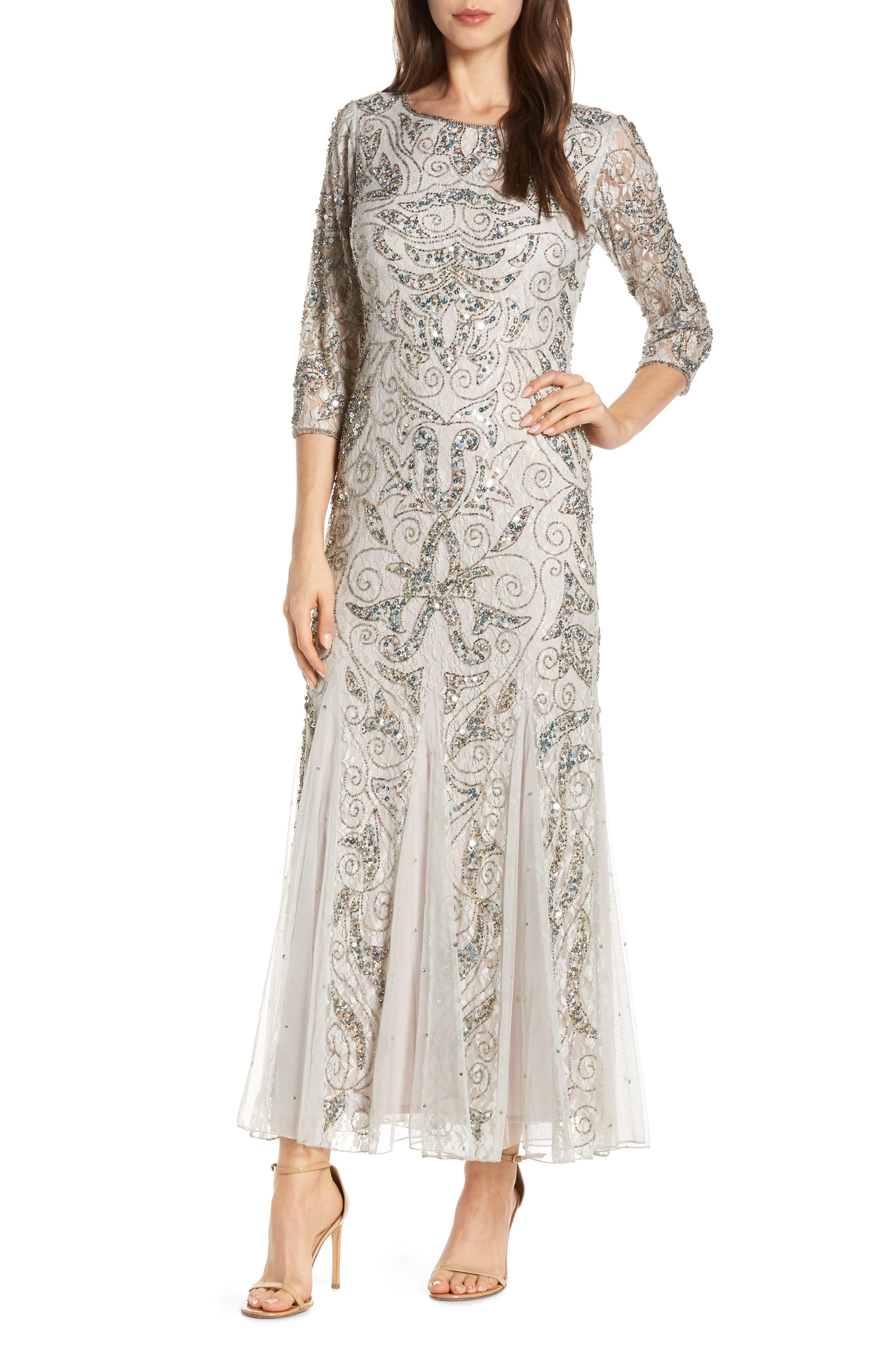 pisarro nights beaded lace gown