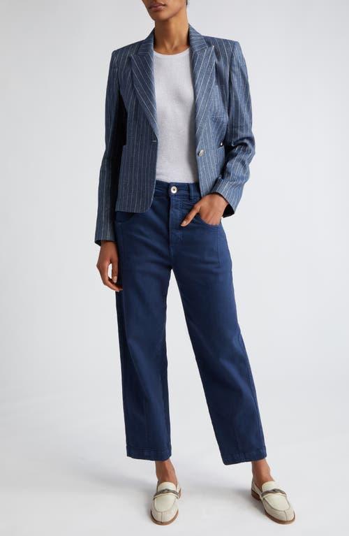 Eleventy Pinstripe Crop Linen & Cotton Blend Blazer in Blue