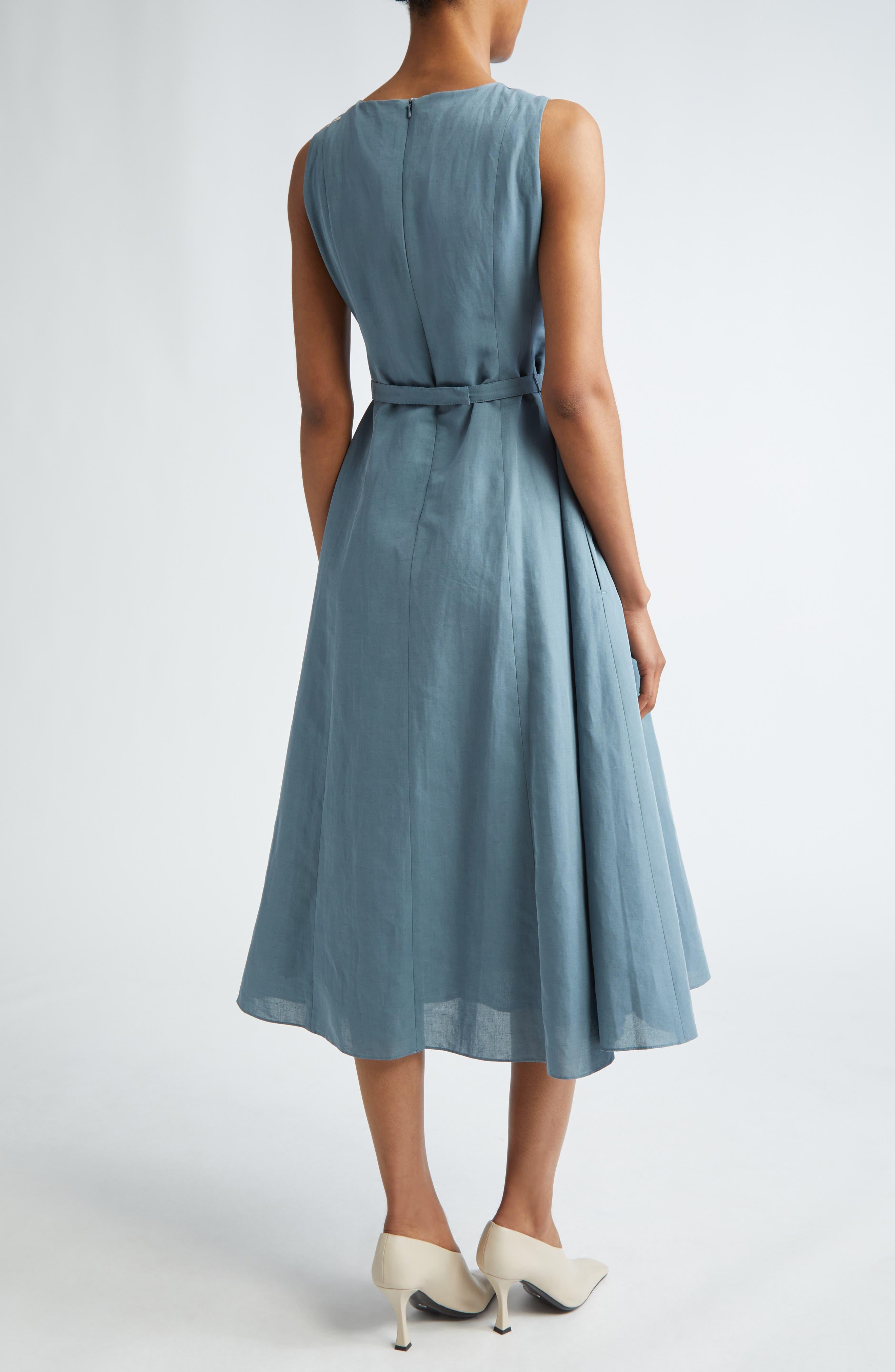 Max Mara Amelie Belted Sleeveless Cotton & Linen A-line