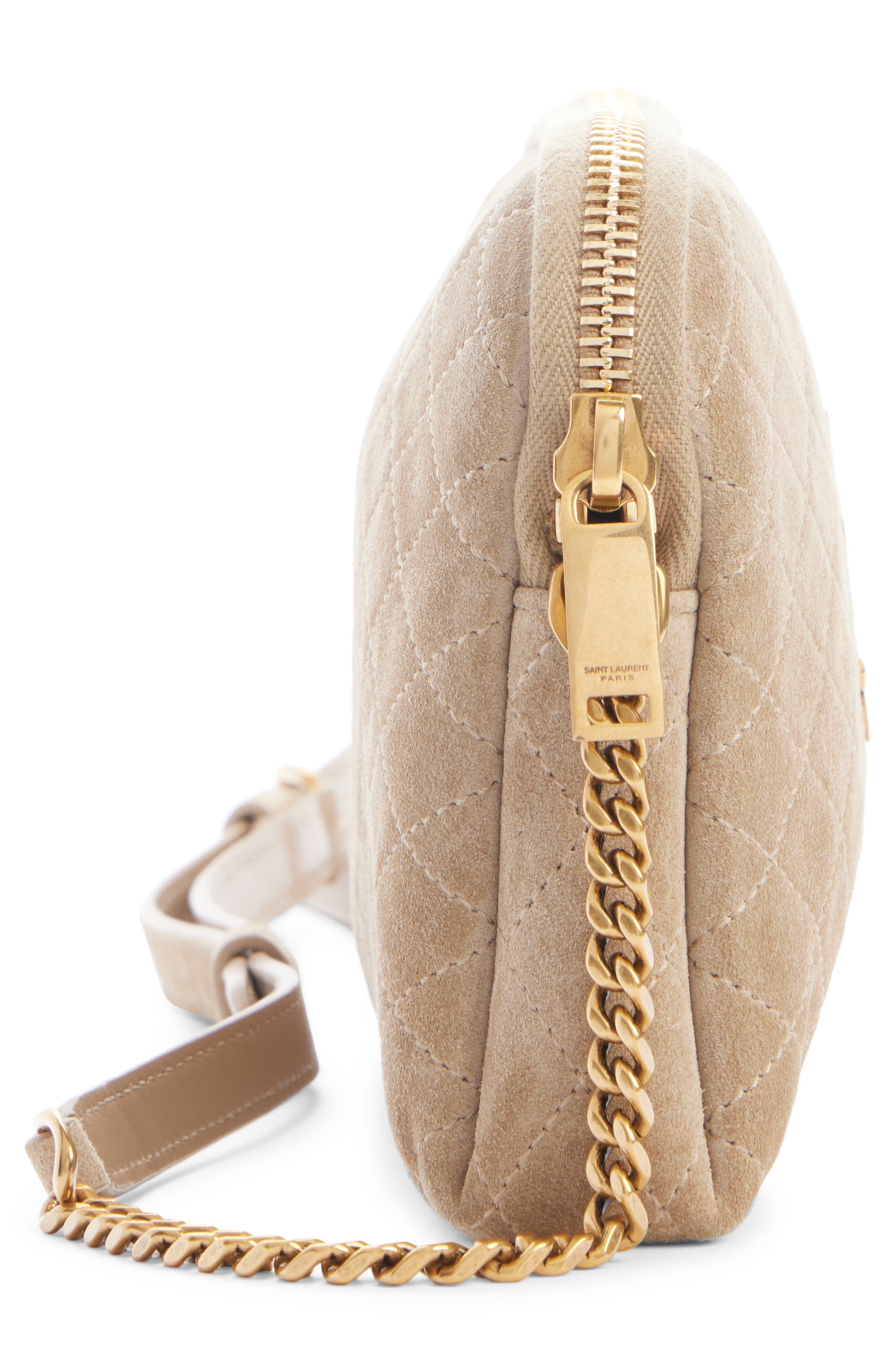 Saint Laurent Gaby Cassandre Quilted Suede Crossbody Pouch in Natural