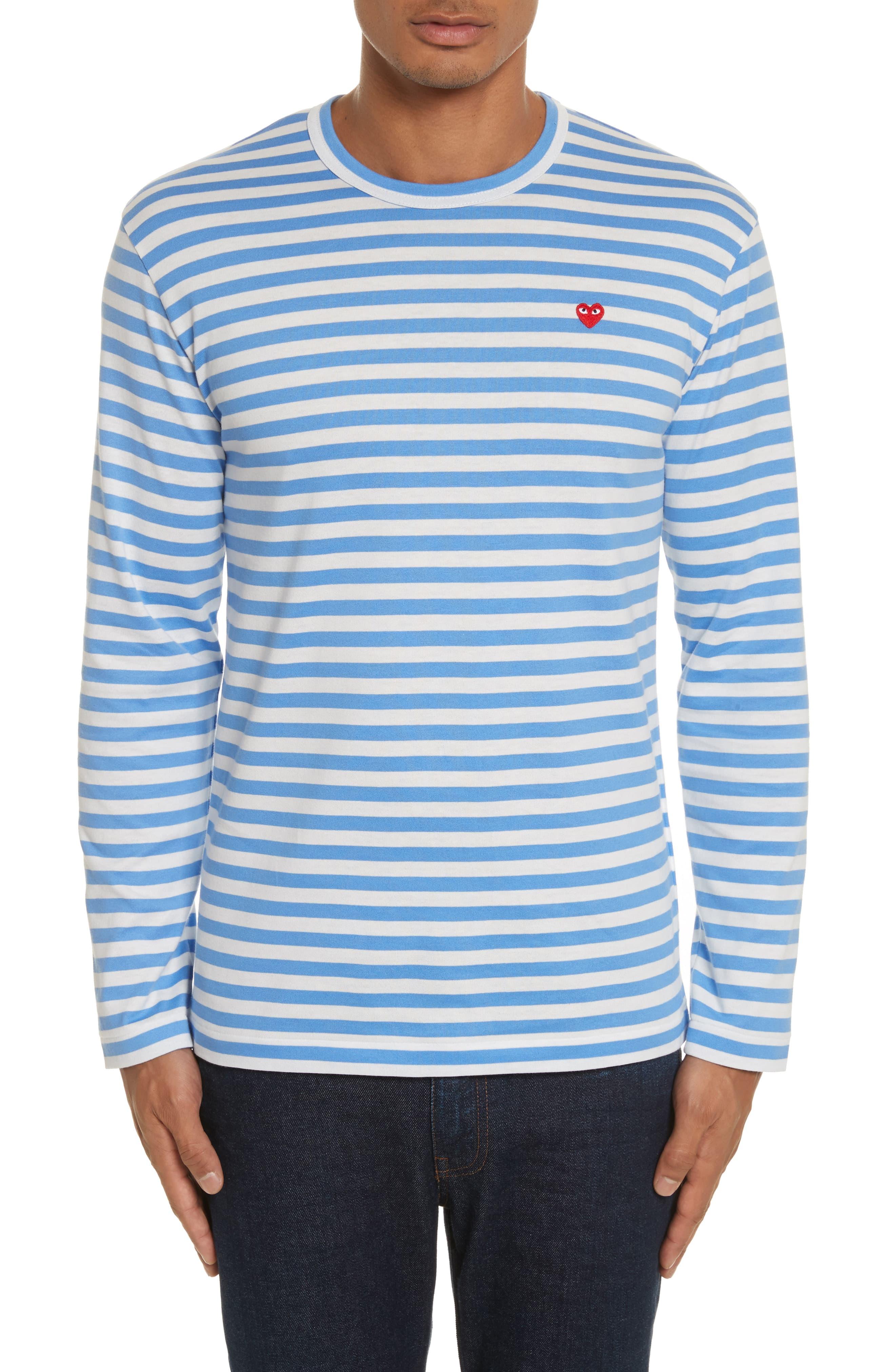 Comme des Garçons Cotton Comme Des Garçons Play Long Sleeve Stripe Crewneck T-shirt in Blue for