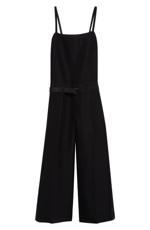 Sacai Belted Cotton & Silk Double Face Jumpsuit in Black | Lyst