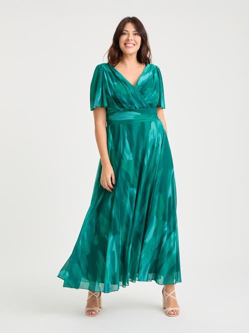 Scarlett & Jo Isabelle Abstract Angel Sleeve Dress in Green | Lyst