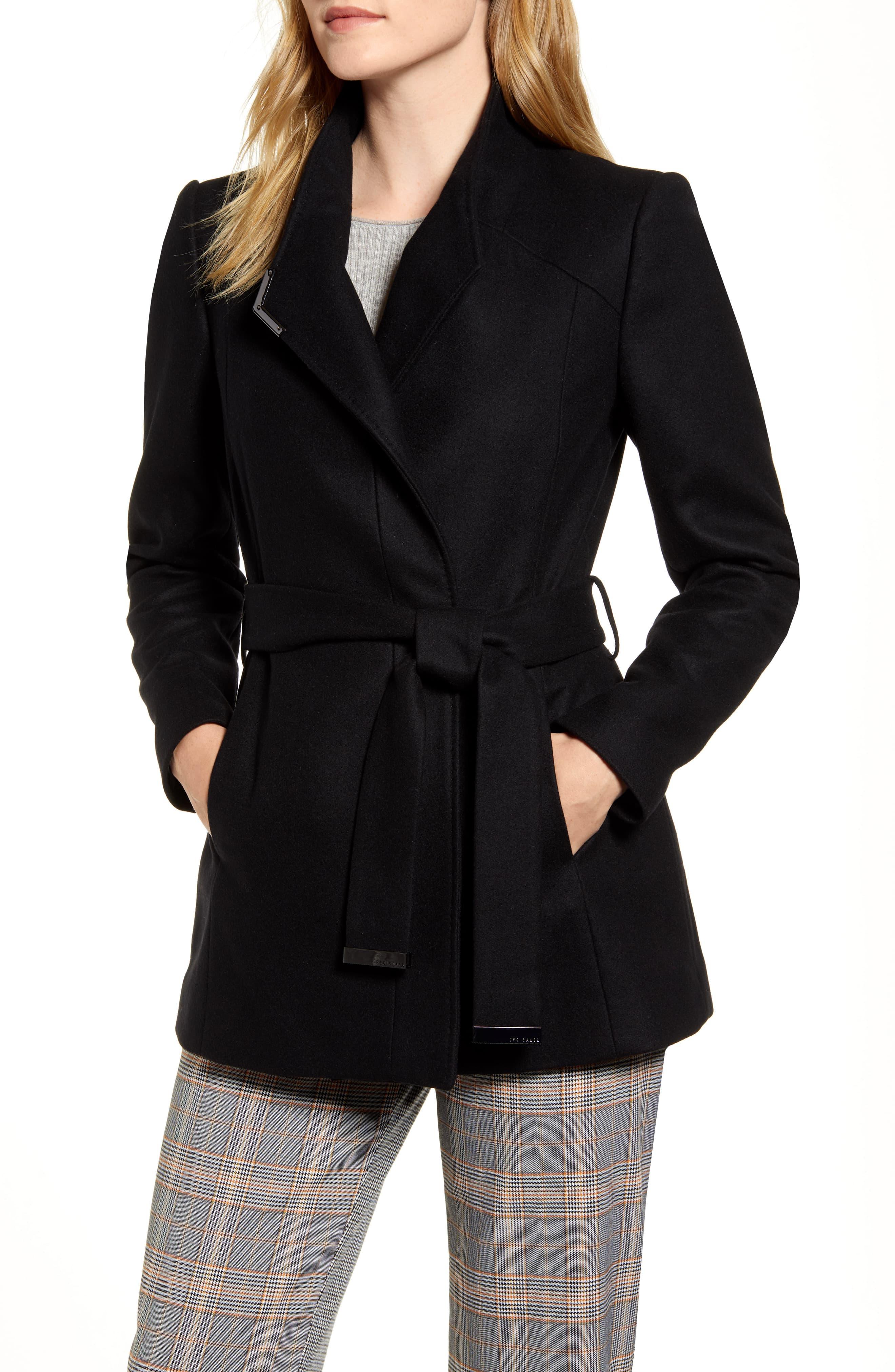 Ted Baker Short Belted Wool Wrap Coat in Camel (Black) Lyst