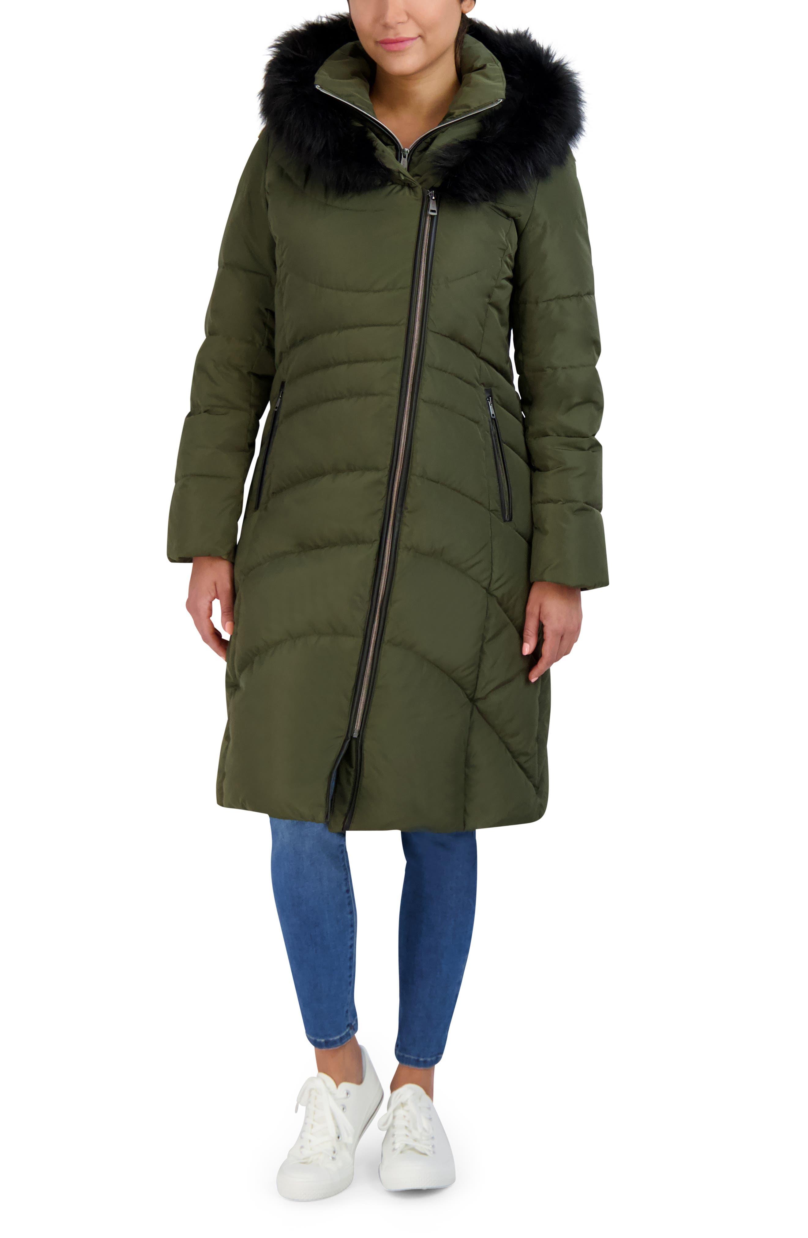 Cole haan belted faux fur hood coat sales