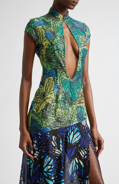 Kim Shui Butterfly Print Lace & Silk Chiffon Plunge Neck Dress in Green | Lyst Kim Shui Butterfly Print Lace & Silk Chiffon Plunge Neck Dress in Green | Lyst