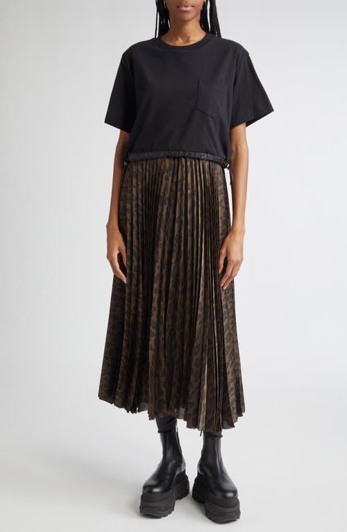 ■sacai■サカイ■Leopard Print Jersey & Satin Midi Dress■ Sacai Mixed Media Leopard Print Jersey & Satin Midi Dress in