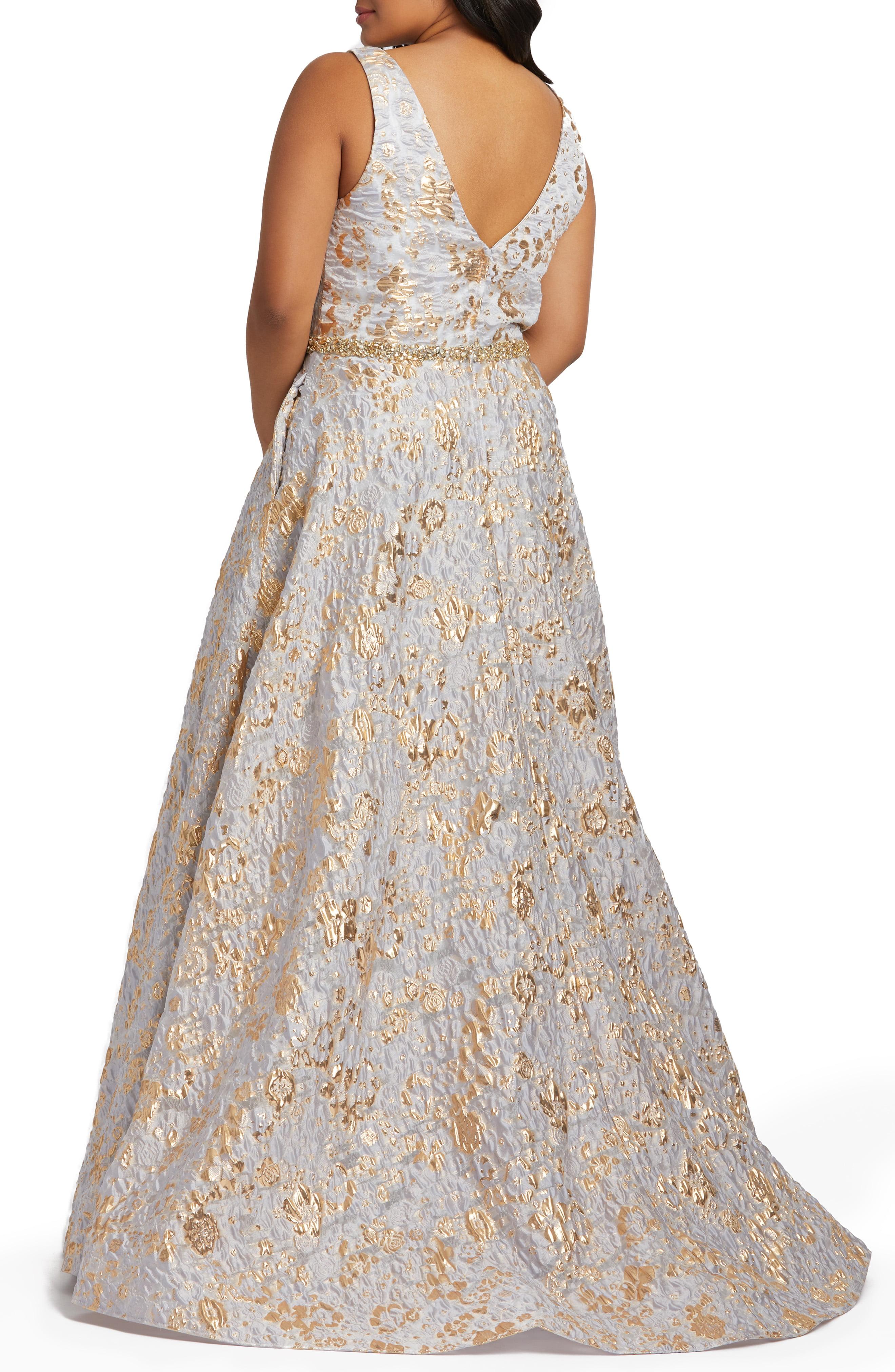 Mac Duggal Floral Metallic Brocade Prom Dress With Train Lyst