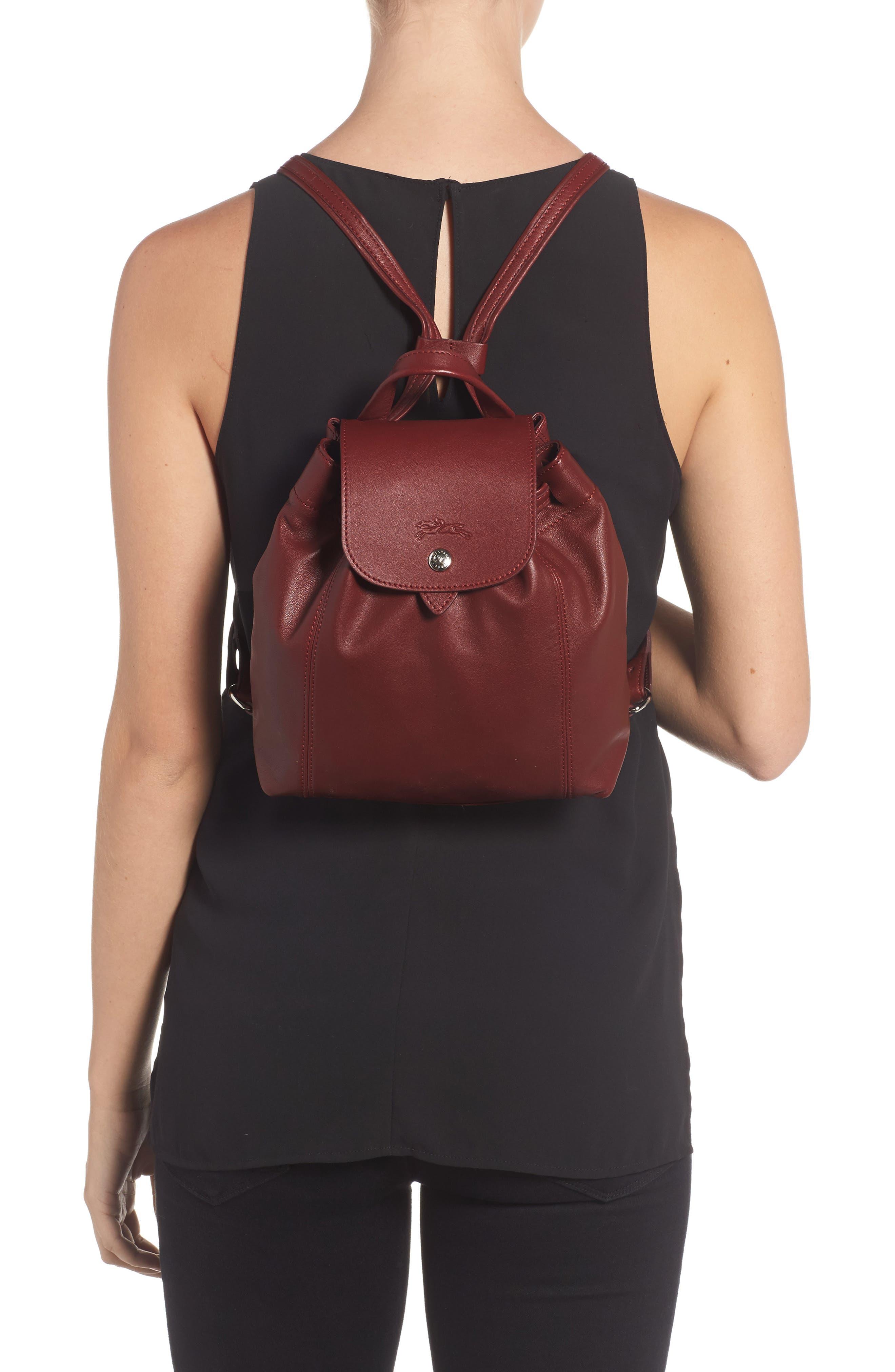 Longchamp Le Pliage Cuir Backpack in Red | Lyst