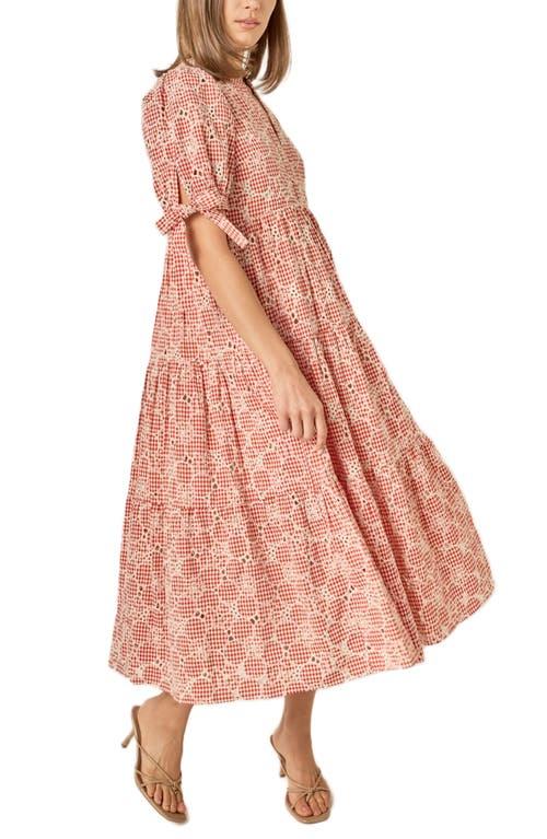 english factory organza grid midi-dress Grid Pattern Tiered Organza Minidress (Women)