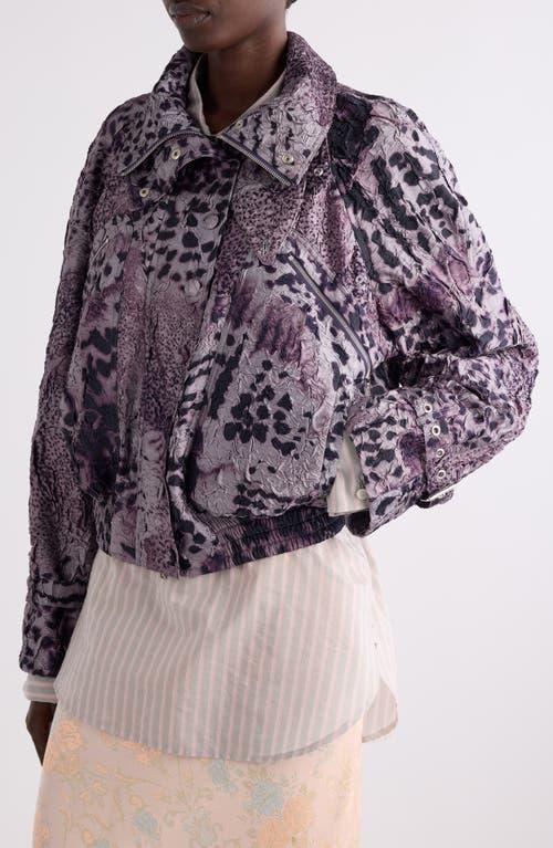 【美品】DRIES VAN NOTEN ショート ジャケット M パープル Dries Van Noten Vida Orchid Spots Print Textured Satin Moto Jacket