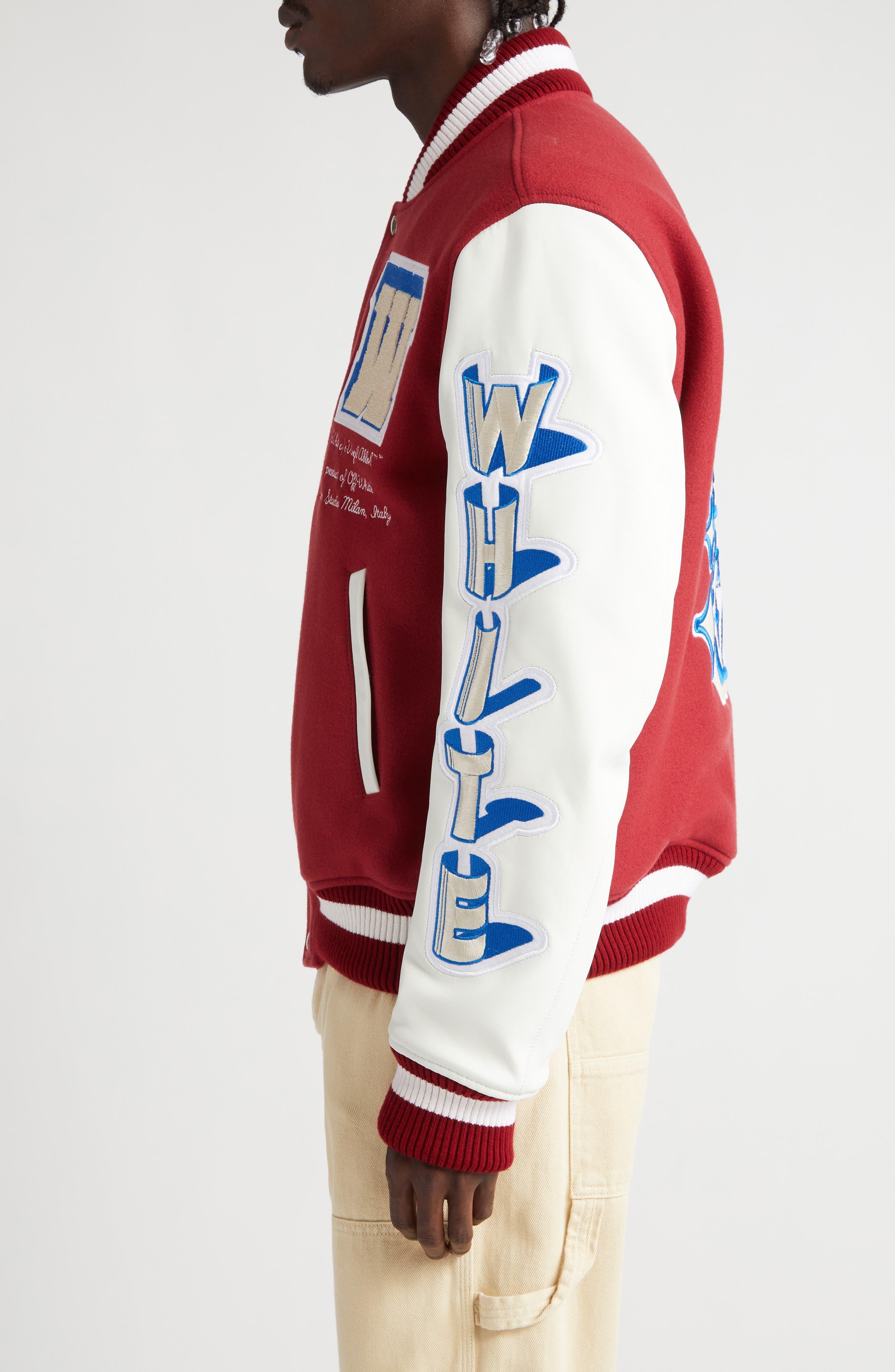 Off-White Virgil Abloh Onthego Leather Blend Varsity Jacket in Red for Men Lyst