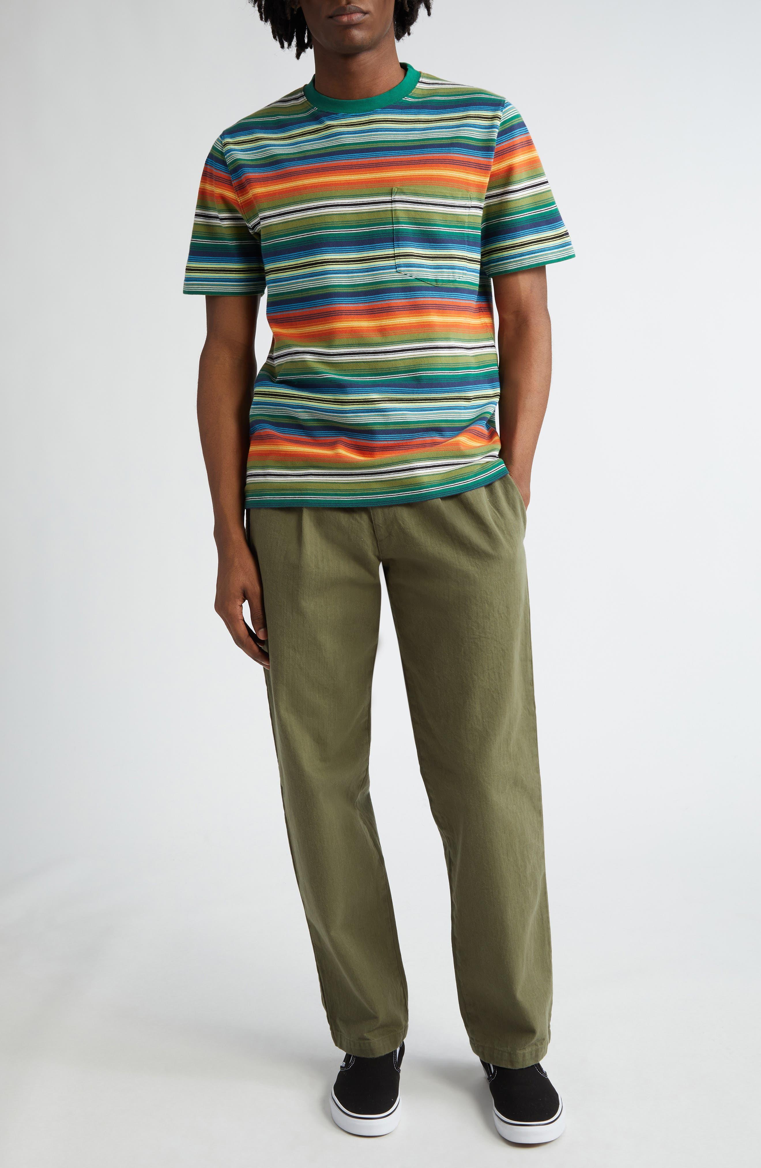 Noah Double Pleat Cotton Herringbone Pants in Green for Men | Lyst