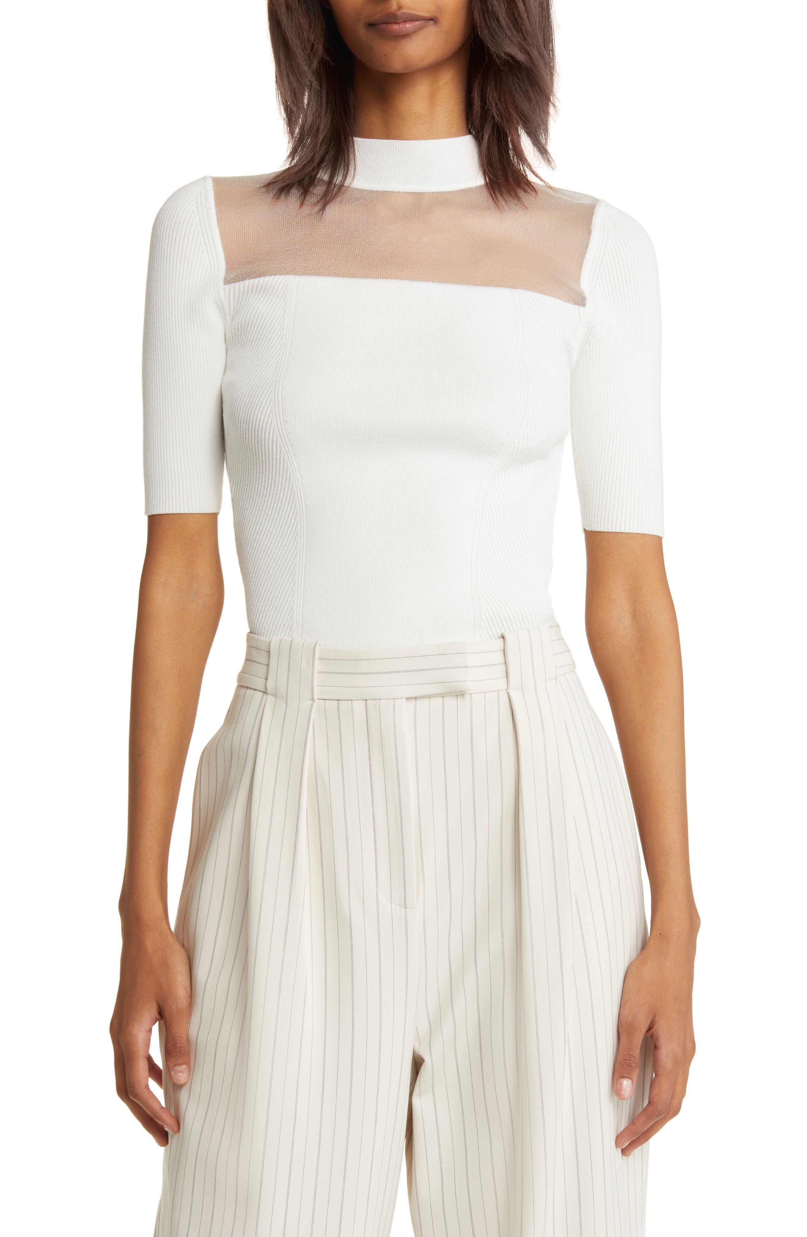 Ted Baker Daviner Illusion Neck Rib Top in White | Lyst