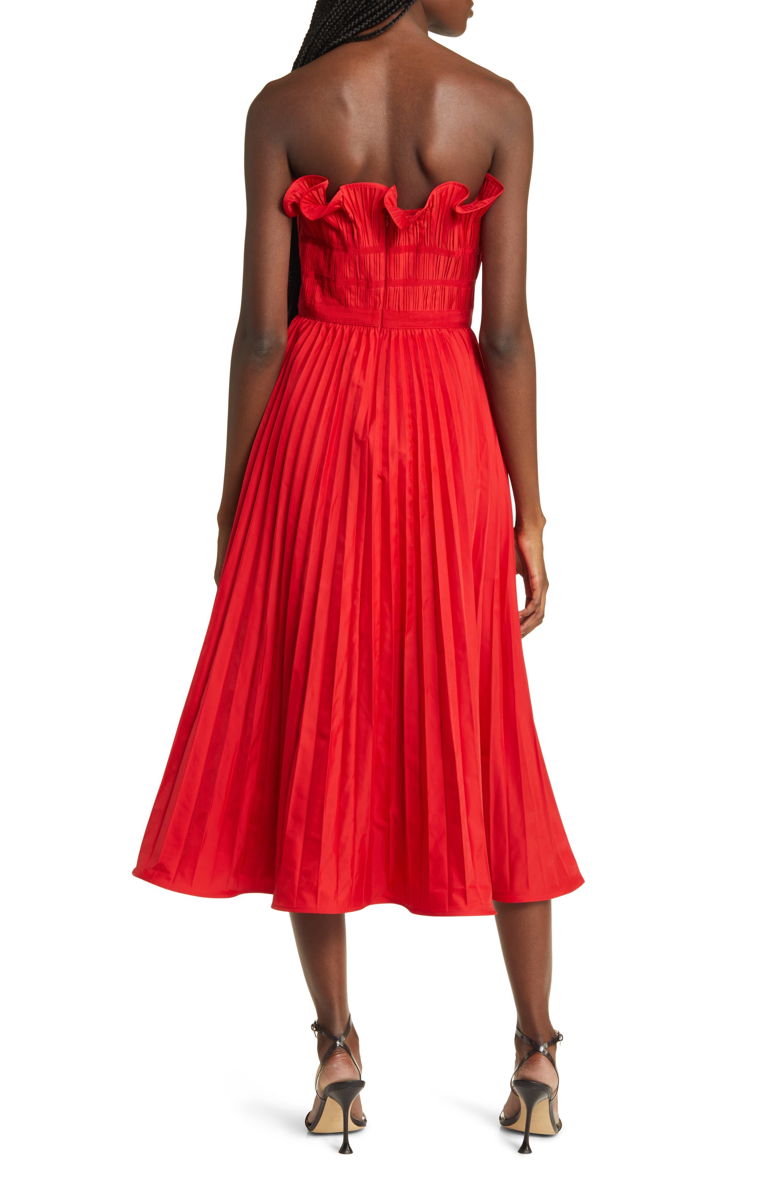 moon river red dress MOON RIVER Women's Pintuck Pleat Sleeveless Midi Dress - Red