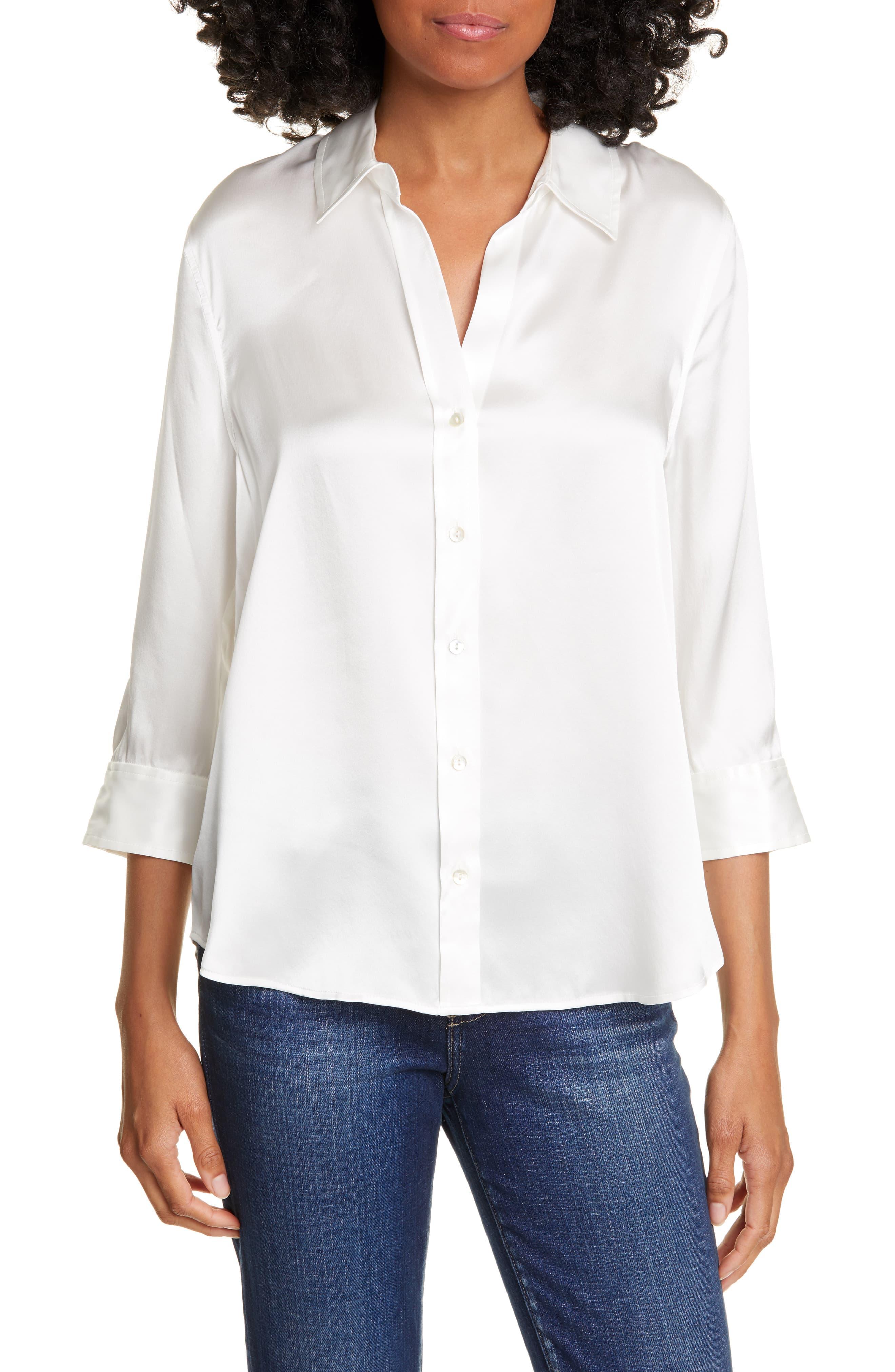 L'Agence Dani Silk Charmeuse Blouse in Ivory (White) - Lyst