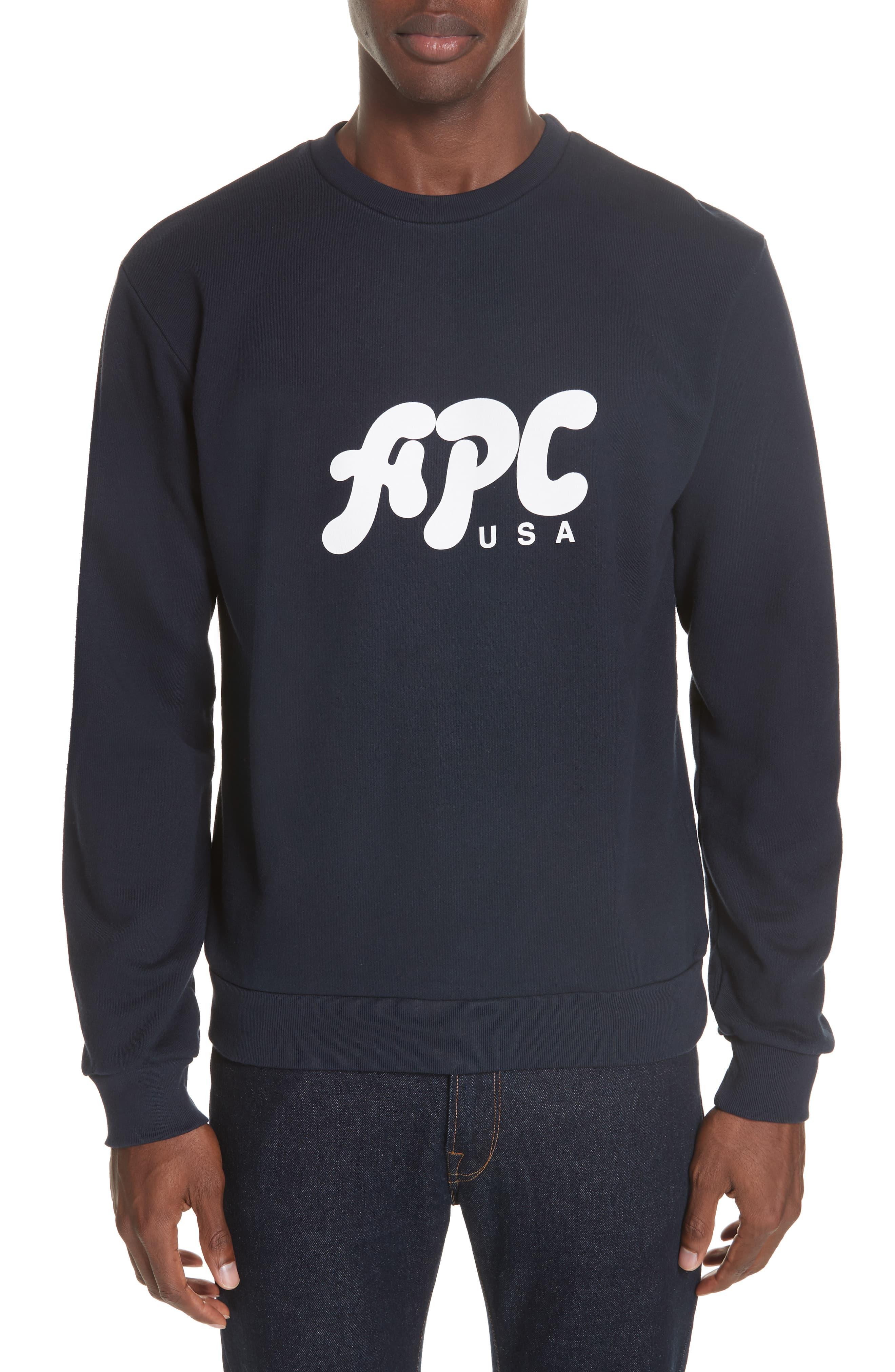 A.P.C. Cotton Logo Crew-neck Sweatshirt in Dark Navy (Blue) for Men - Lyst
