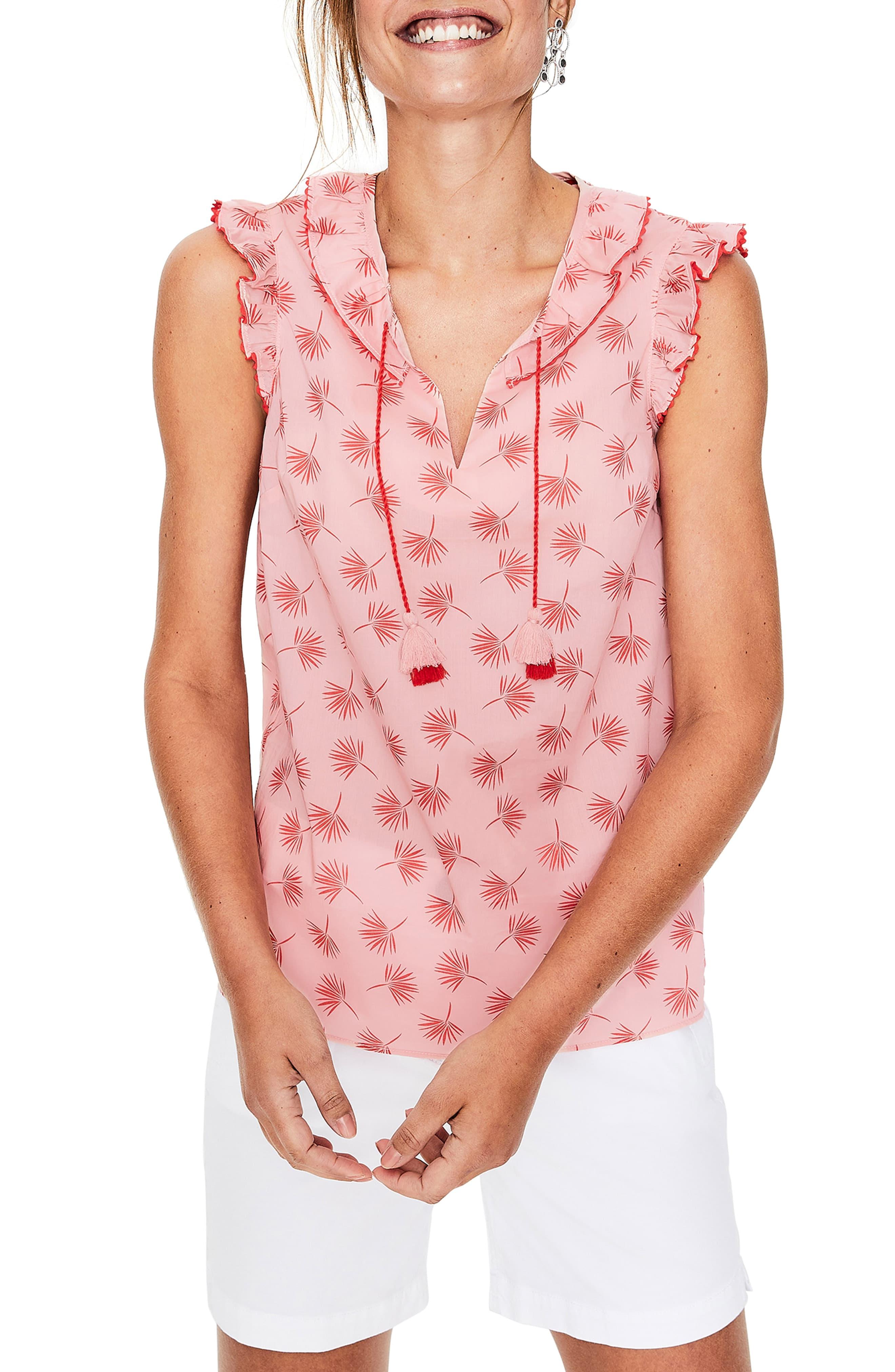 Boden Laurie Tassel Tie Sleeveless Cotton Blouse in Pink - Lyst