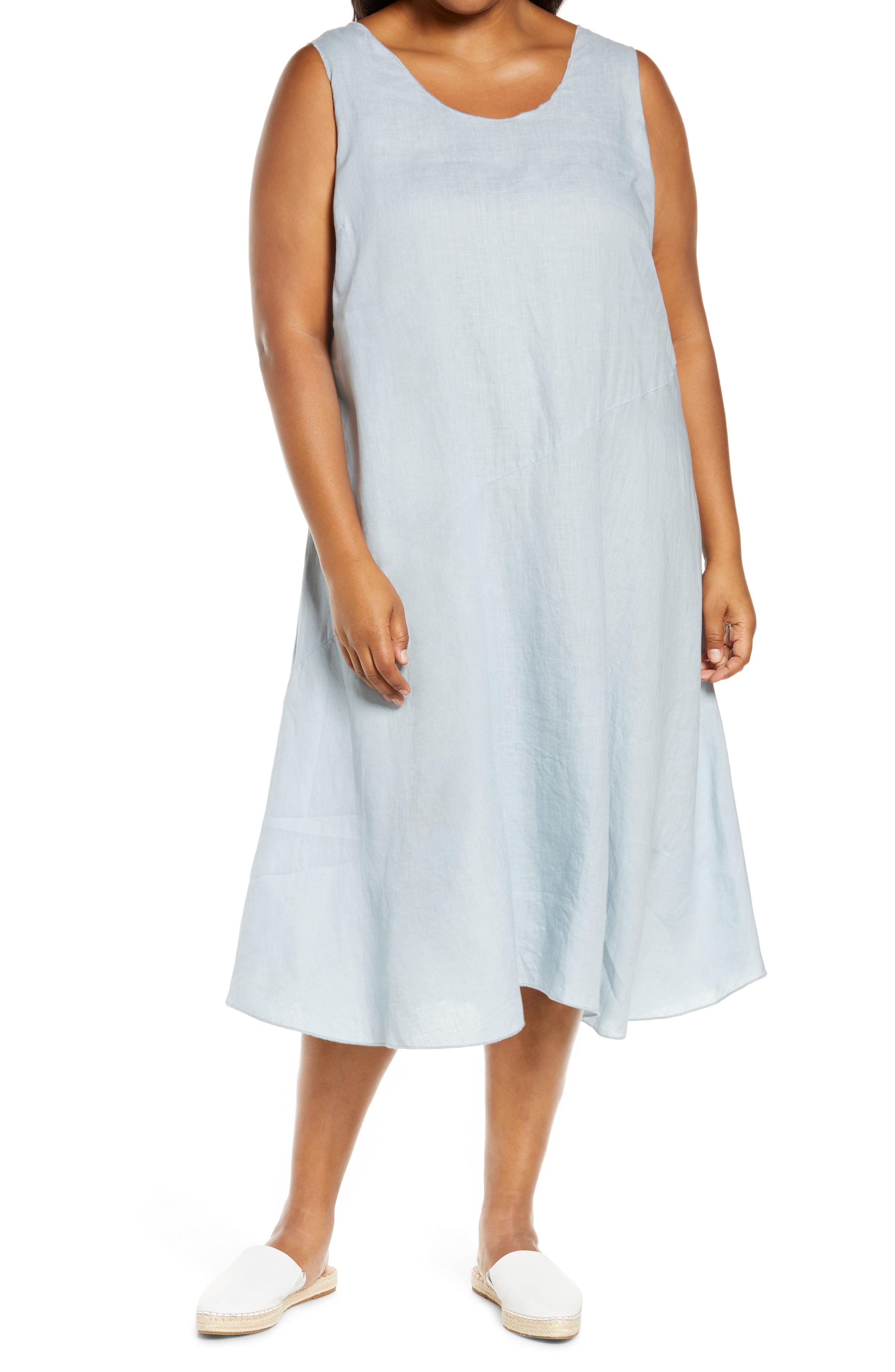 Eileen Fisher Organic Linen Midi Dress in Blue Lyst