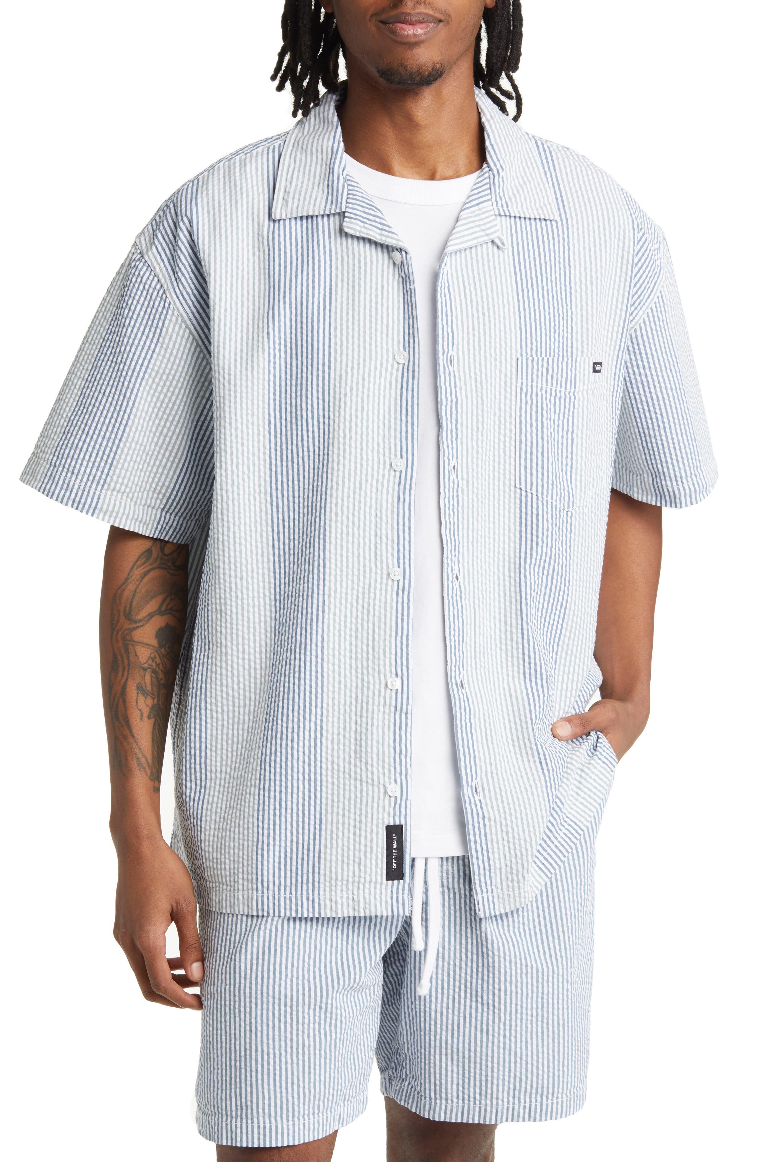 Vans Wheeler Stripe Short Sleeve Seersucker Button-up Camp Shirt in White  for Men | Lyst