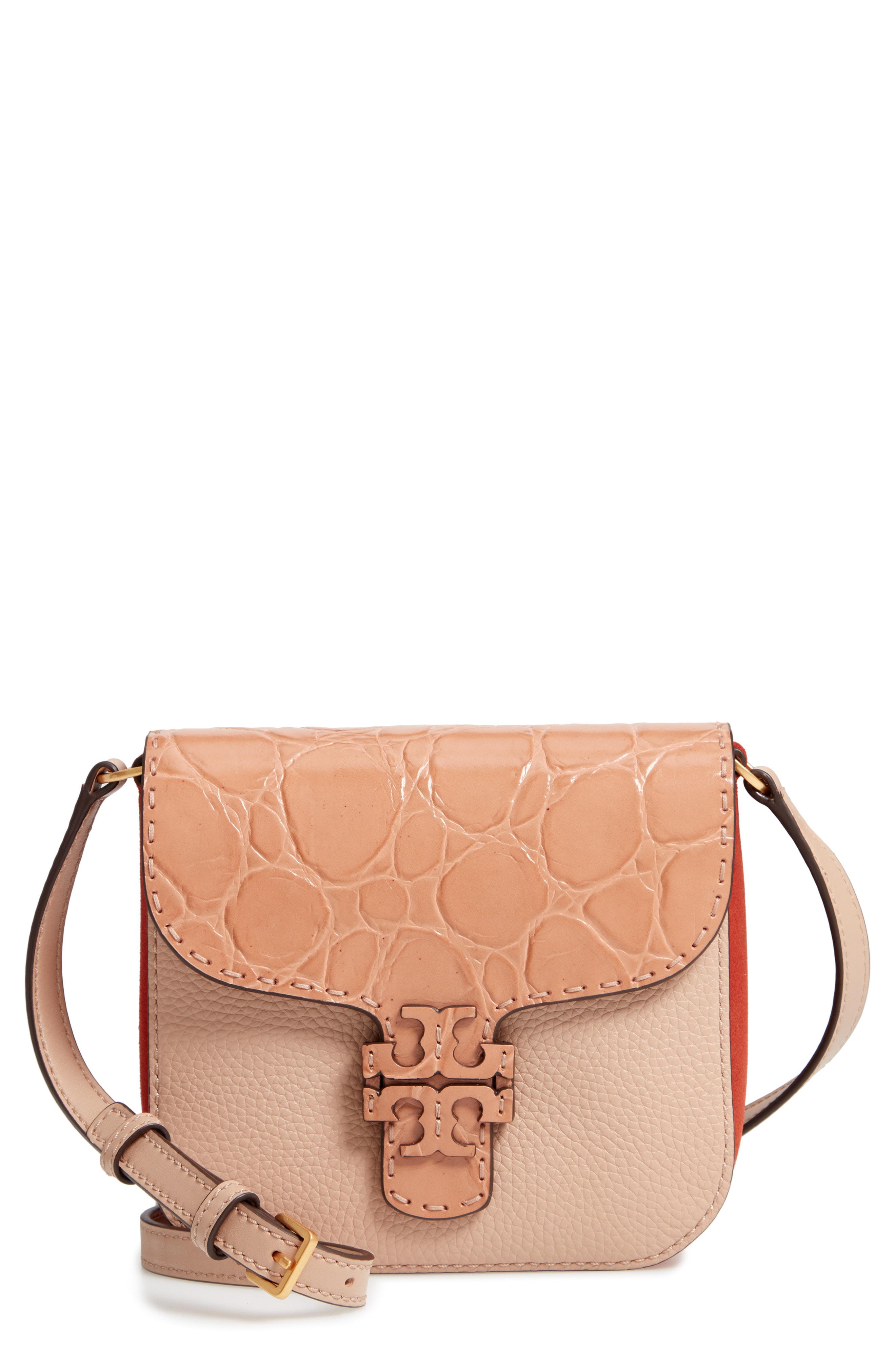 Tory Burch Mcgraw Croc Embossed Leather Crossbody Bag in Brown - Lyst