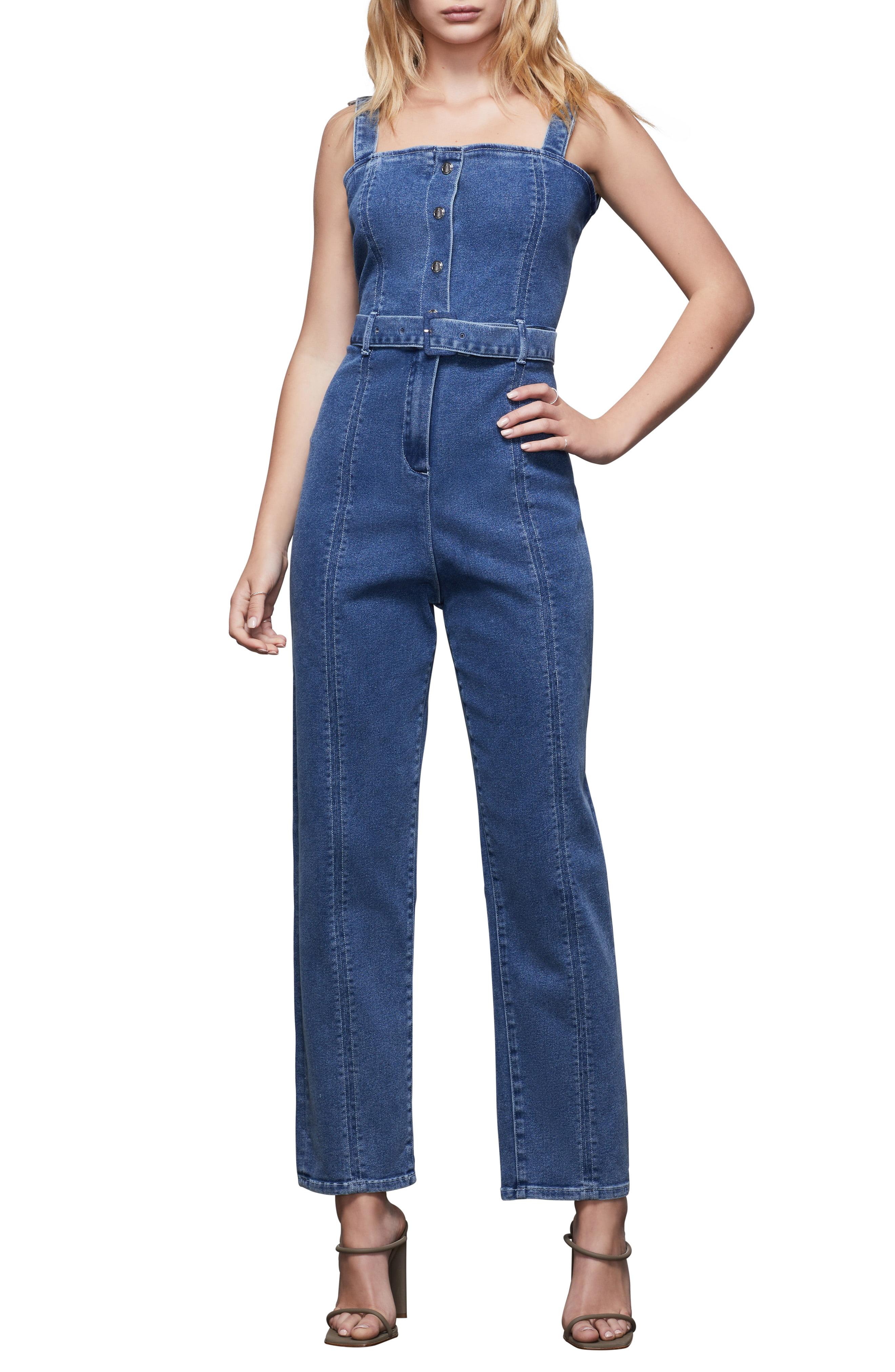 GOOD AMERICAN Denim Belted Sleeveless Jumpsuit in Blue - Lyst